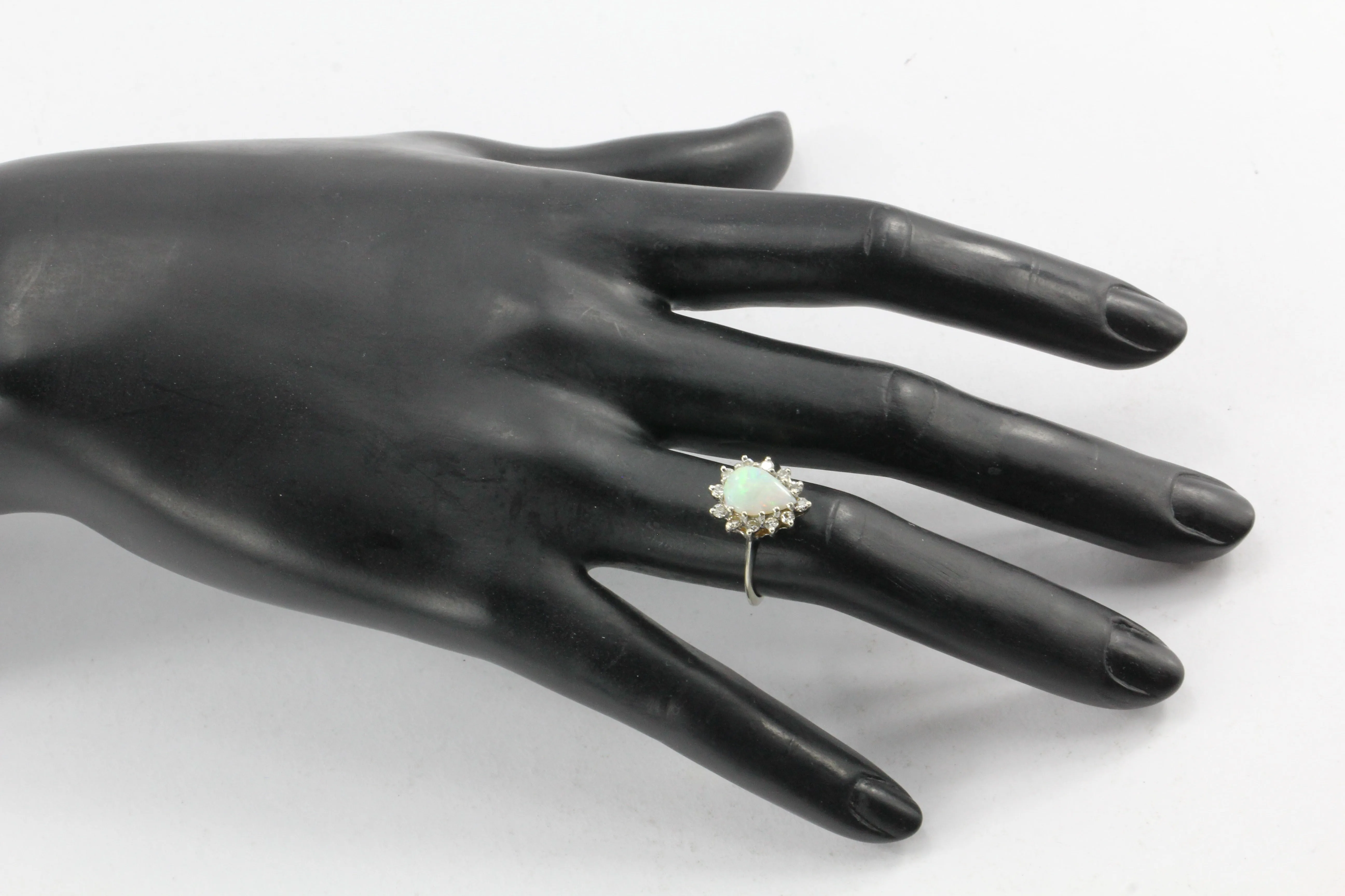 Retro 14K White Gold Opal Diamond Ring by Famor c.1960's