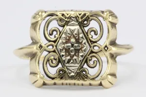 Retro 14K Yellow Gold Ornate Scroll Motif Ring Size 7.25