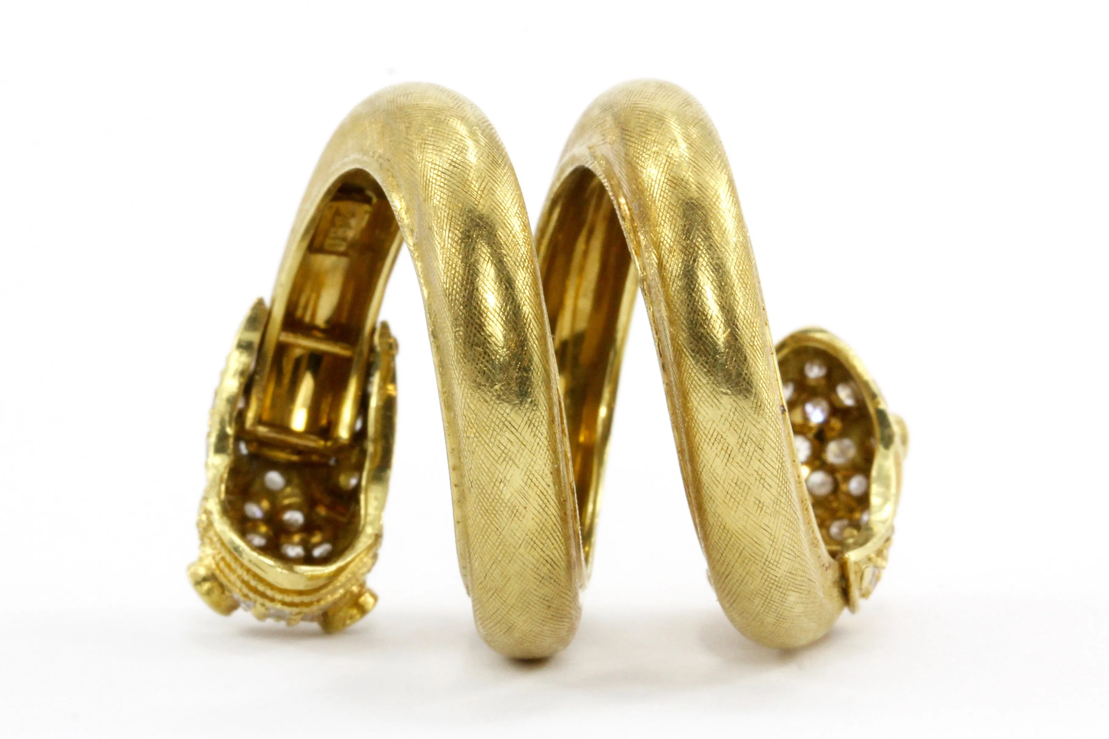 Retro 18K Gold & Diamond Double Headed Snake Ring c.1970's
