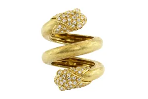 Retro 18K Gold & Diamond Double Headed Snake Ring c.1970's