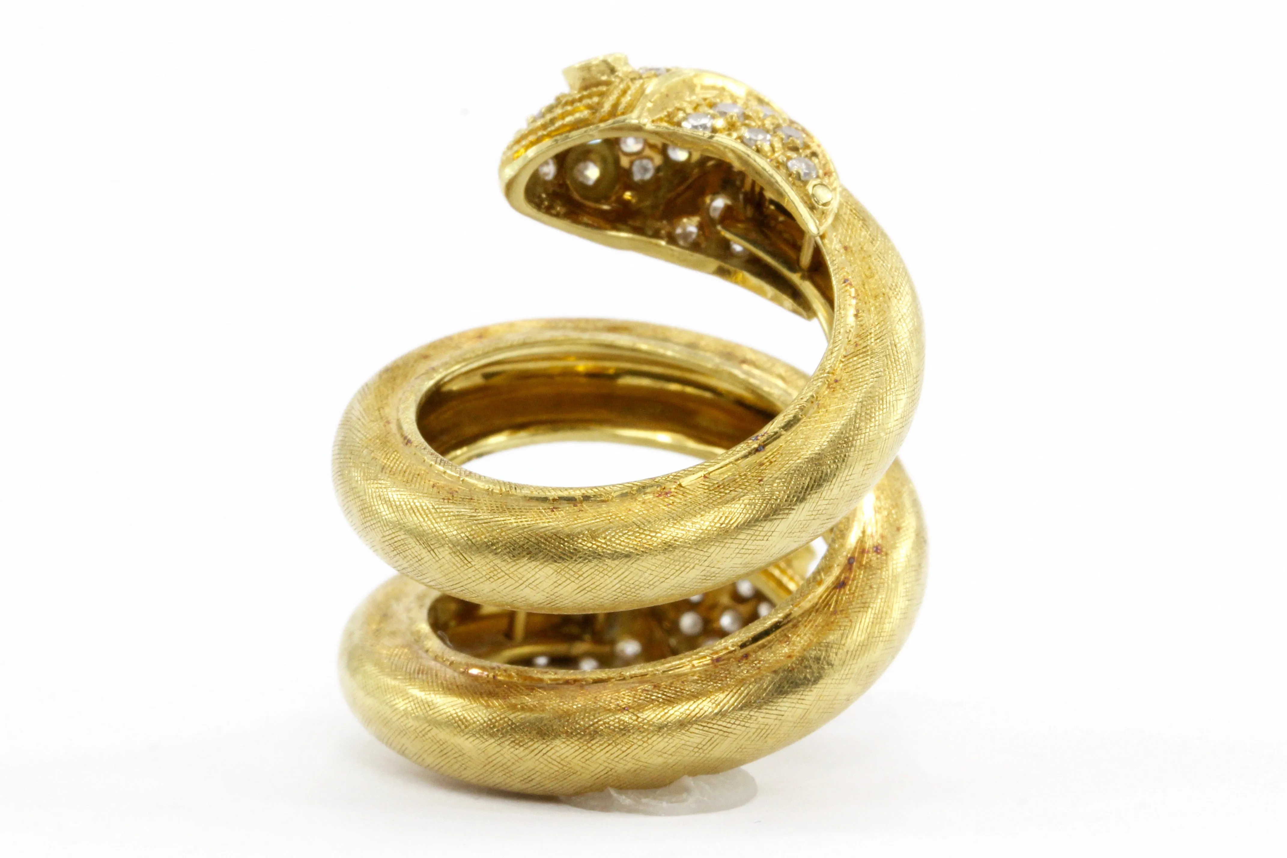 Retro 18K Gold & Diamond Double Headed Snake Ring c.1970's