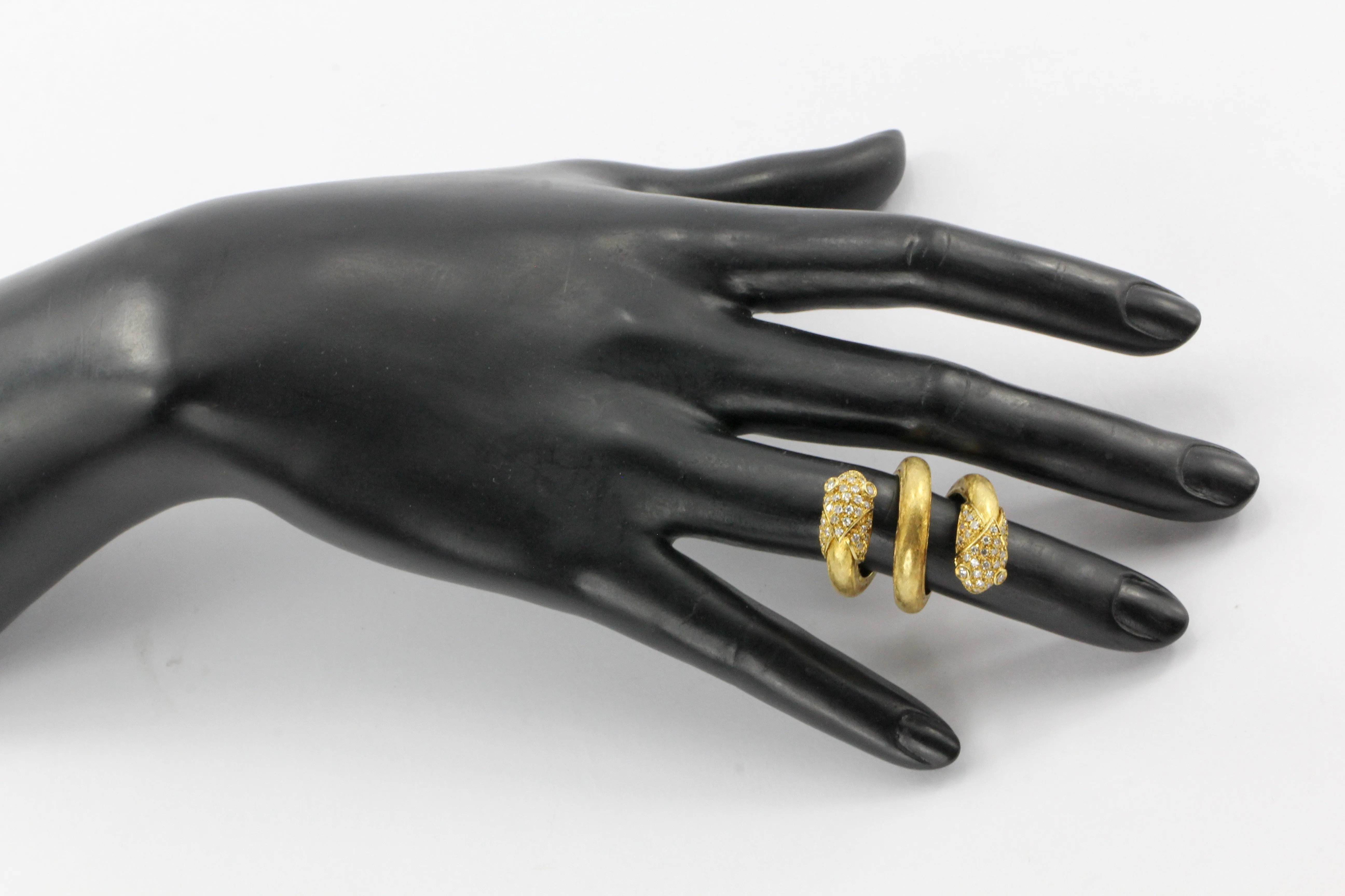 Retro 18K Gold & Diamond Double Headed Snake Ring c.1970's