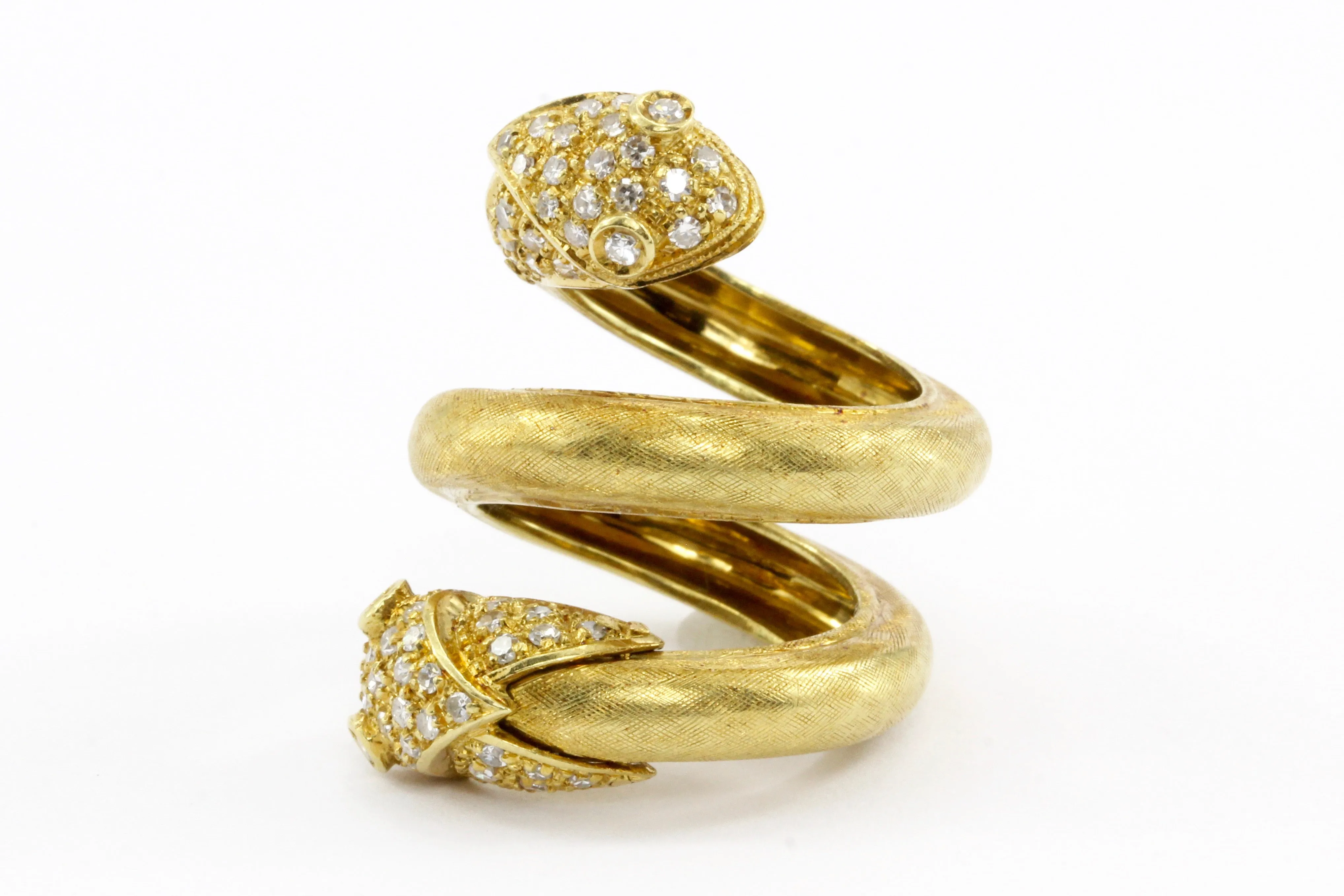 Retro 18K Gold & Diamond Double Headed Snake Ring c.1970's