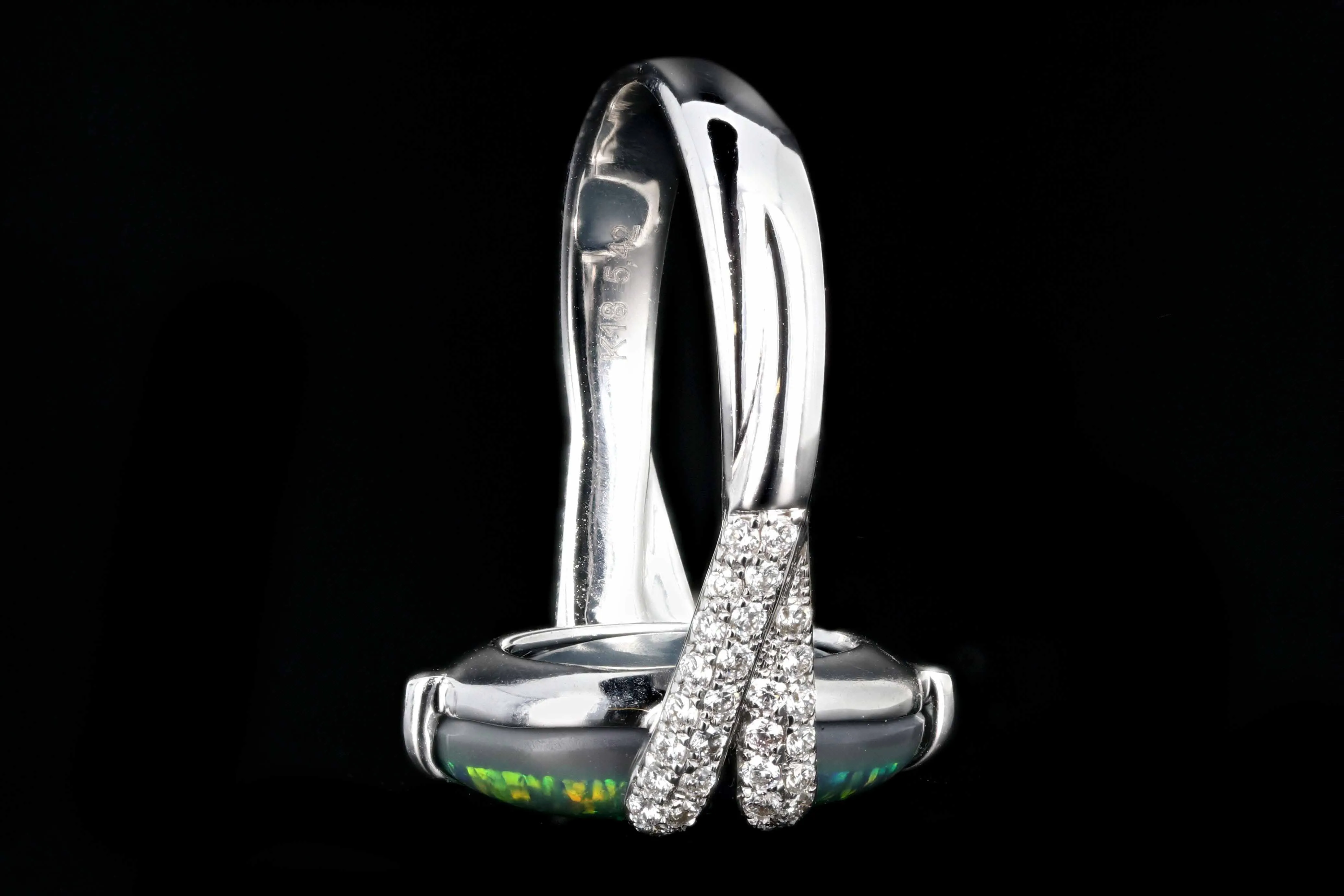 Retro 18K White Gold 5.51 Carat Black Opal and Diamond Ring