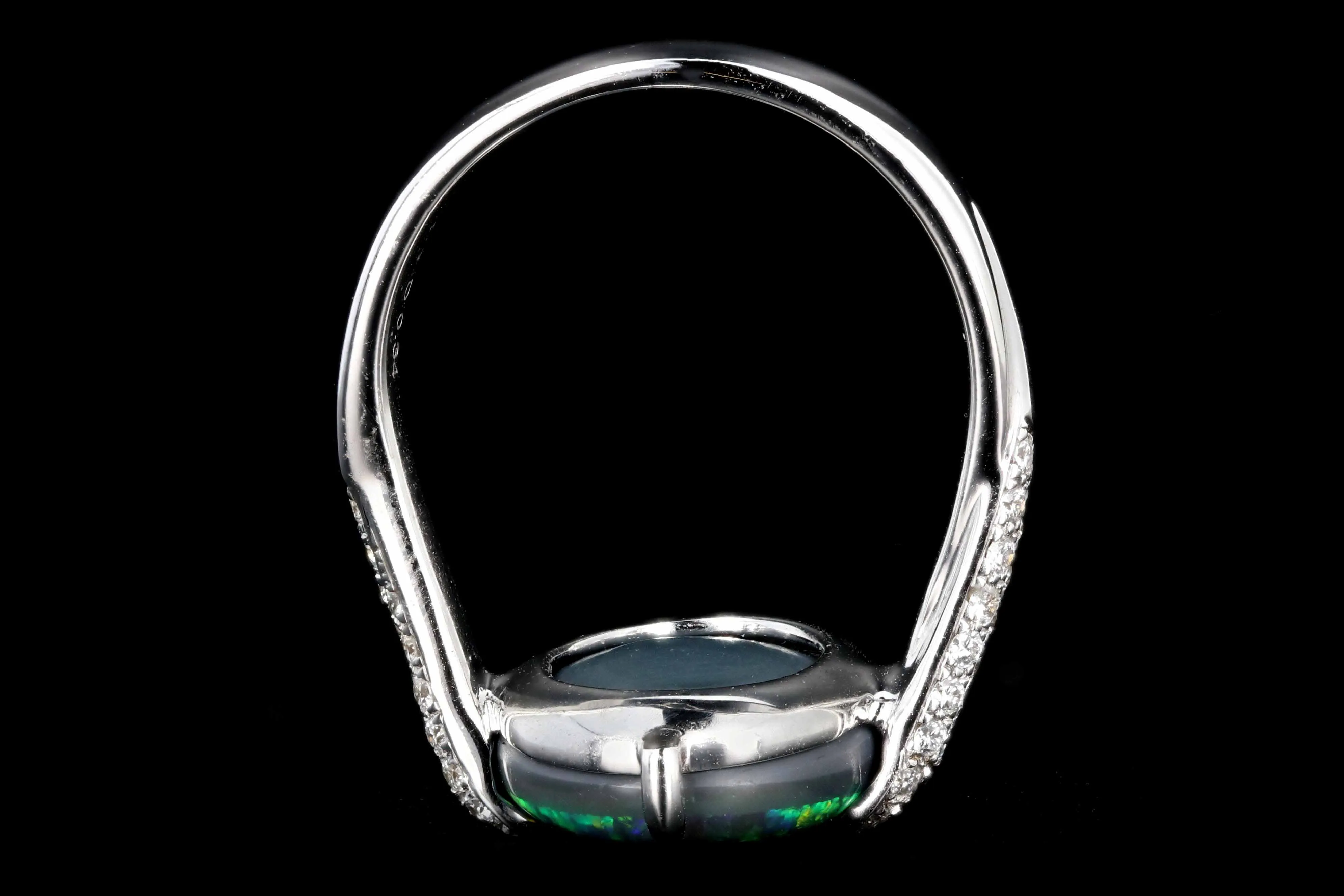 Retro 18K White Gold 5.51 Carat Black Opal and Diamond Ring
