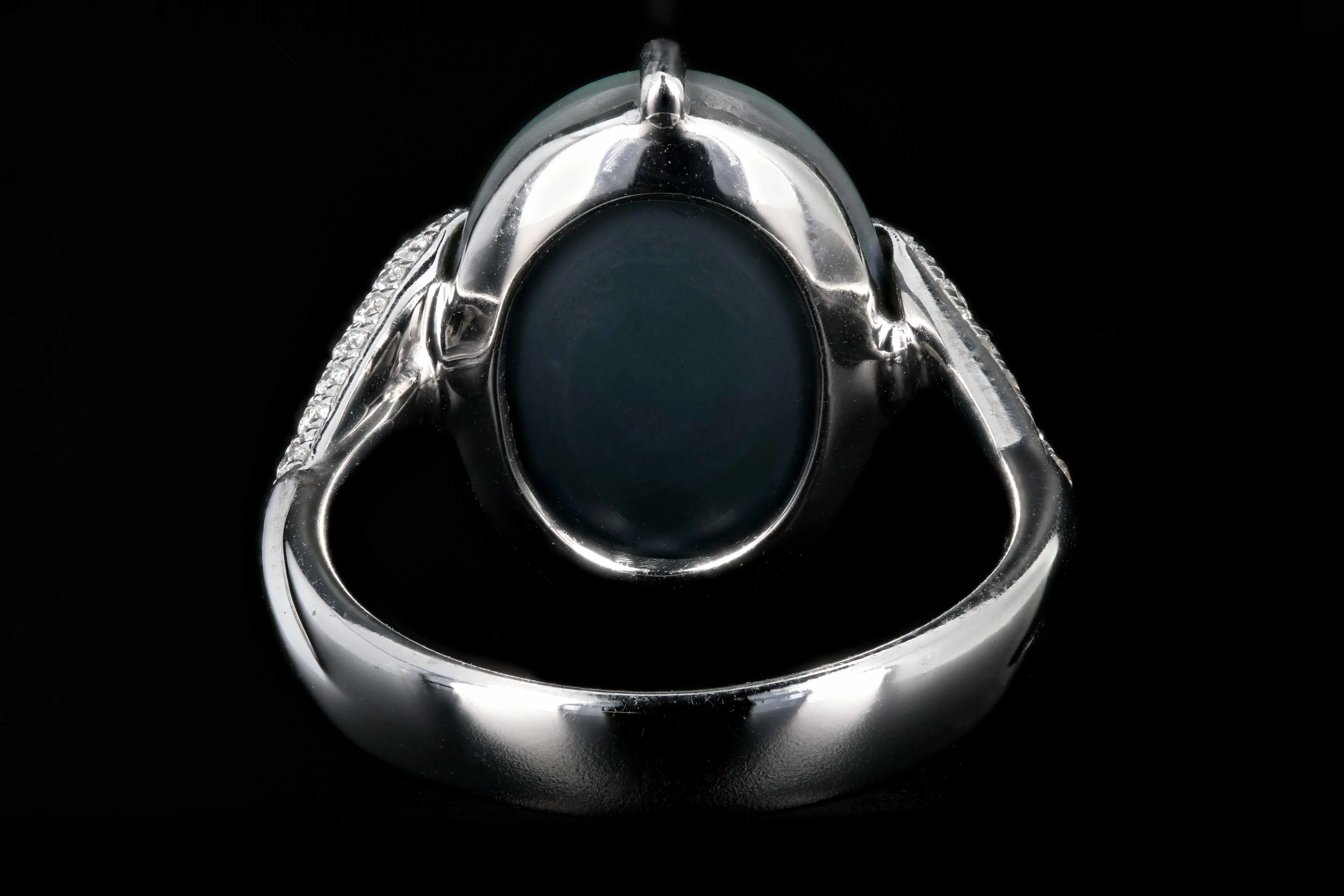 Retro 18K White Gold 5.51 Carat Black Opal and Diamond Ring