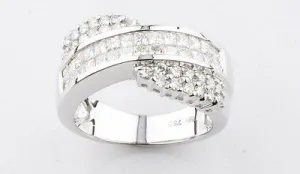 Retro 18K White Gold Princess & Round Diamond Journey Ring Beautiful Gift!