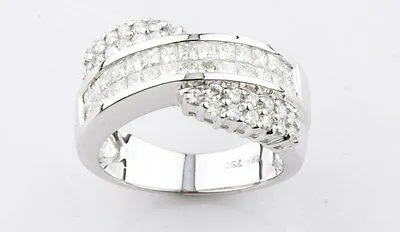Retro 18K White Gold Princess & Round Diamond Journey Ring Beautiful Gift!