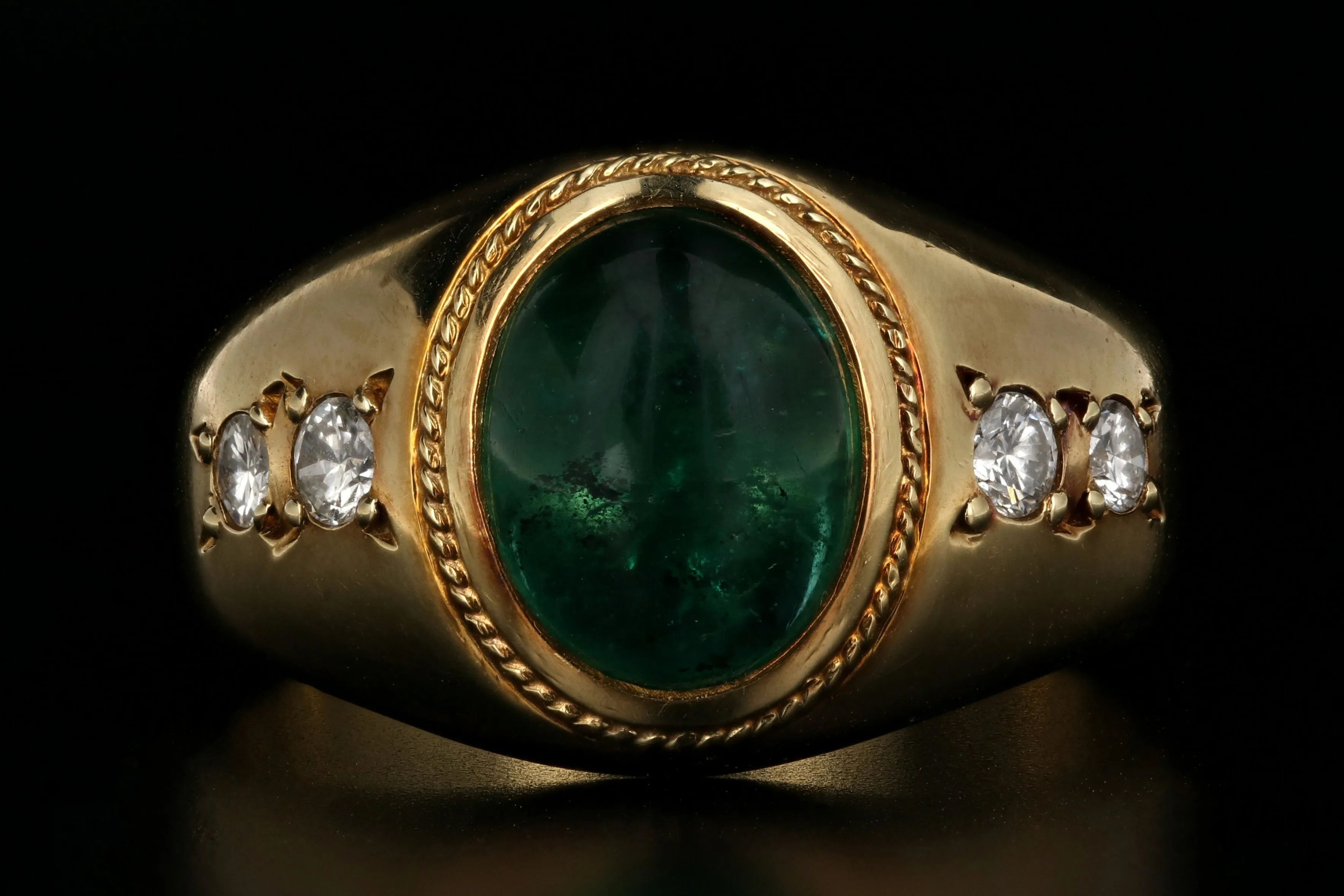 Retro 18K Yellow Gold 3.5 Carat Natural Brazilian Emerald and Diamond Ring AGL Certified