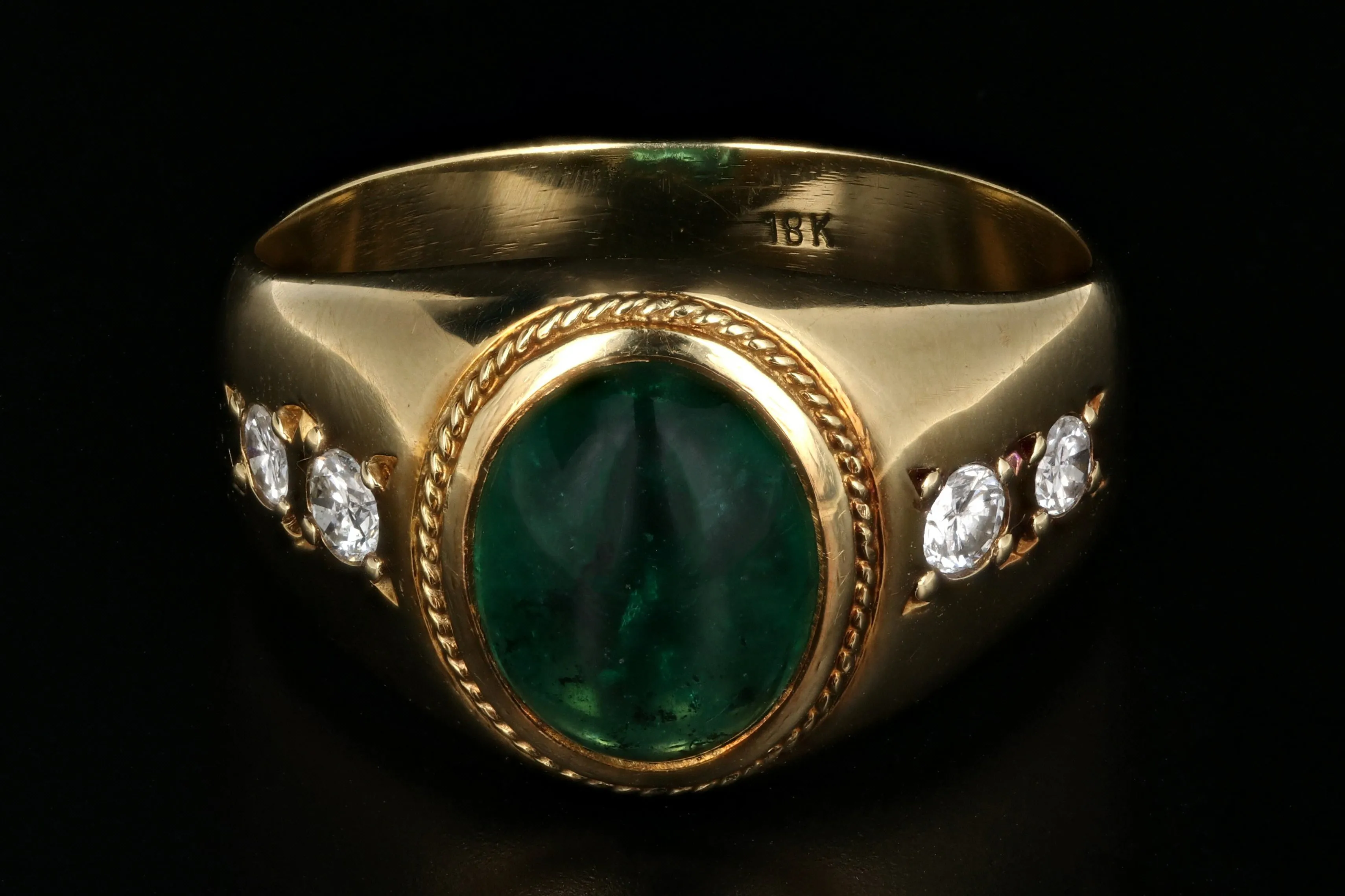 Retro 18K Yellow Gold 3.5 Carat Natural Brazilian Emerald and Diamond Ring AGL Certified