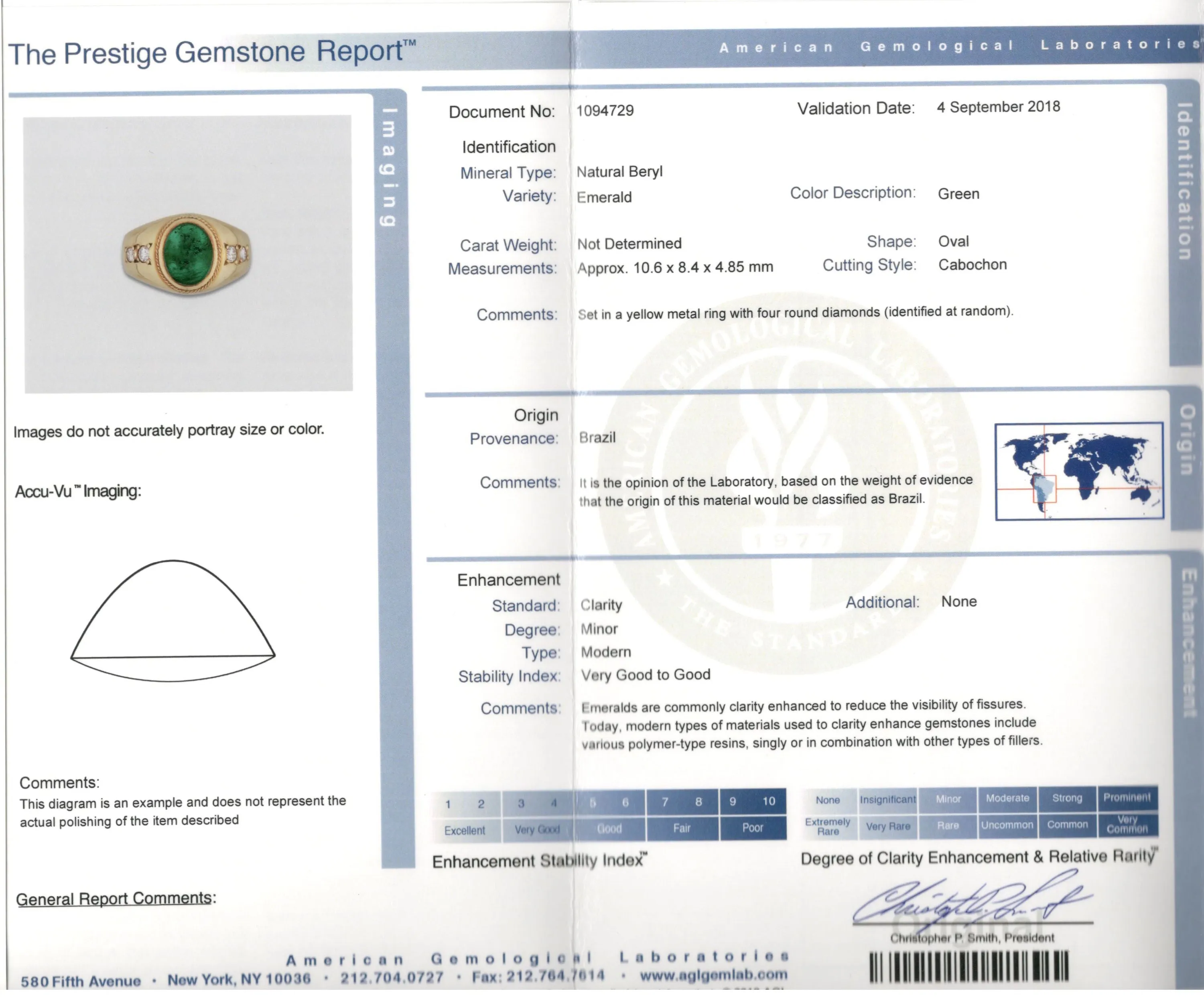 Retro 18K Yellow Gold 3.5 Carat Natural Brazilian Emerald and Diamond Ring AGL Certified