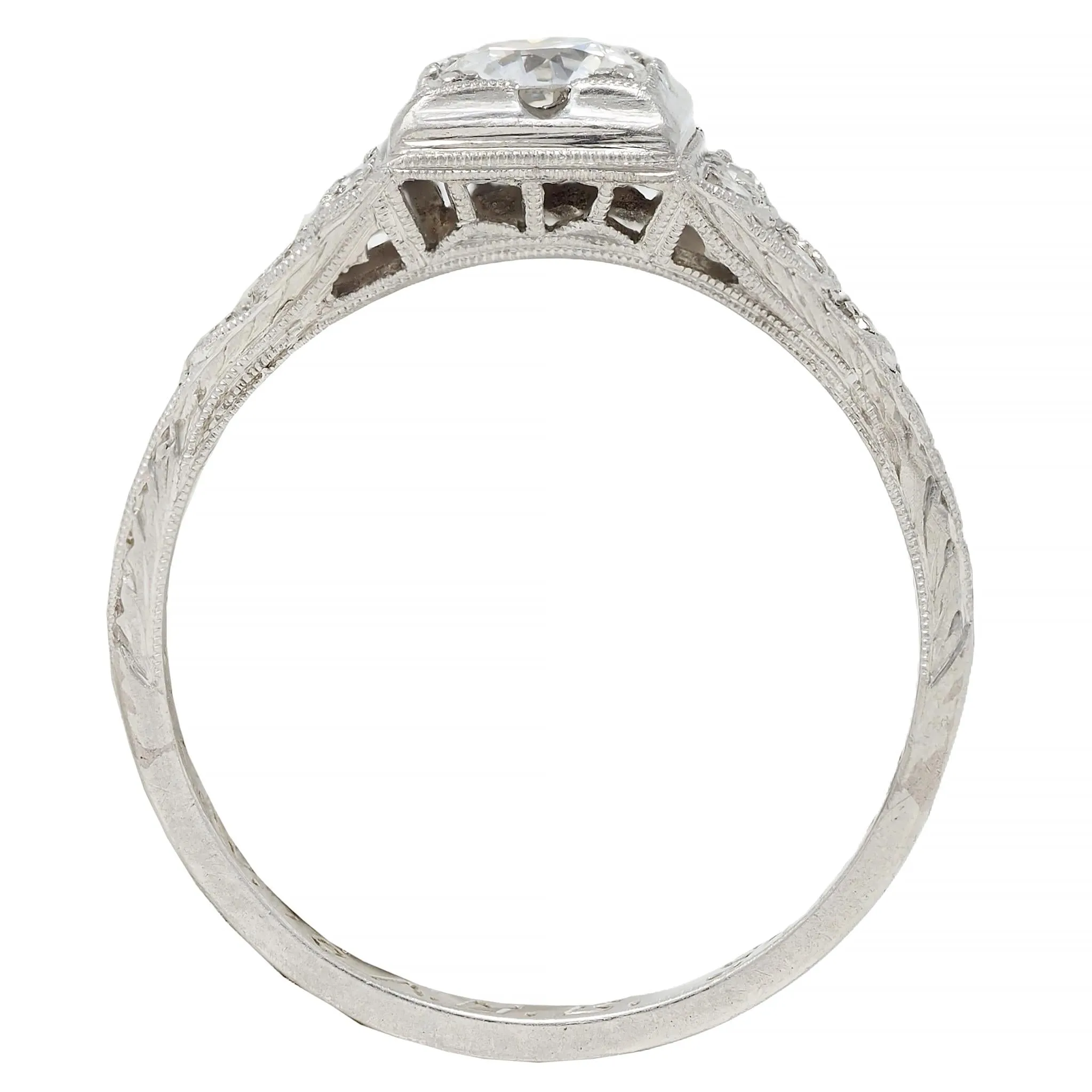 Retro 1945 0.70 CTW European Cut Diamond Platinum Vintage Stepped Engagement Ring