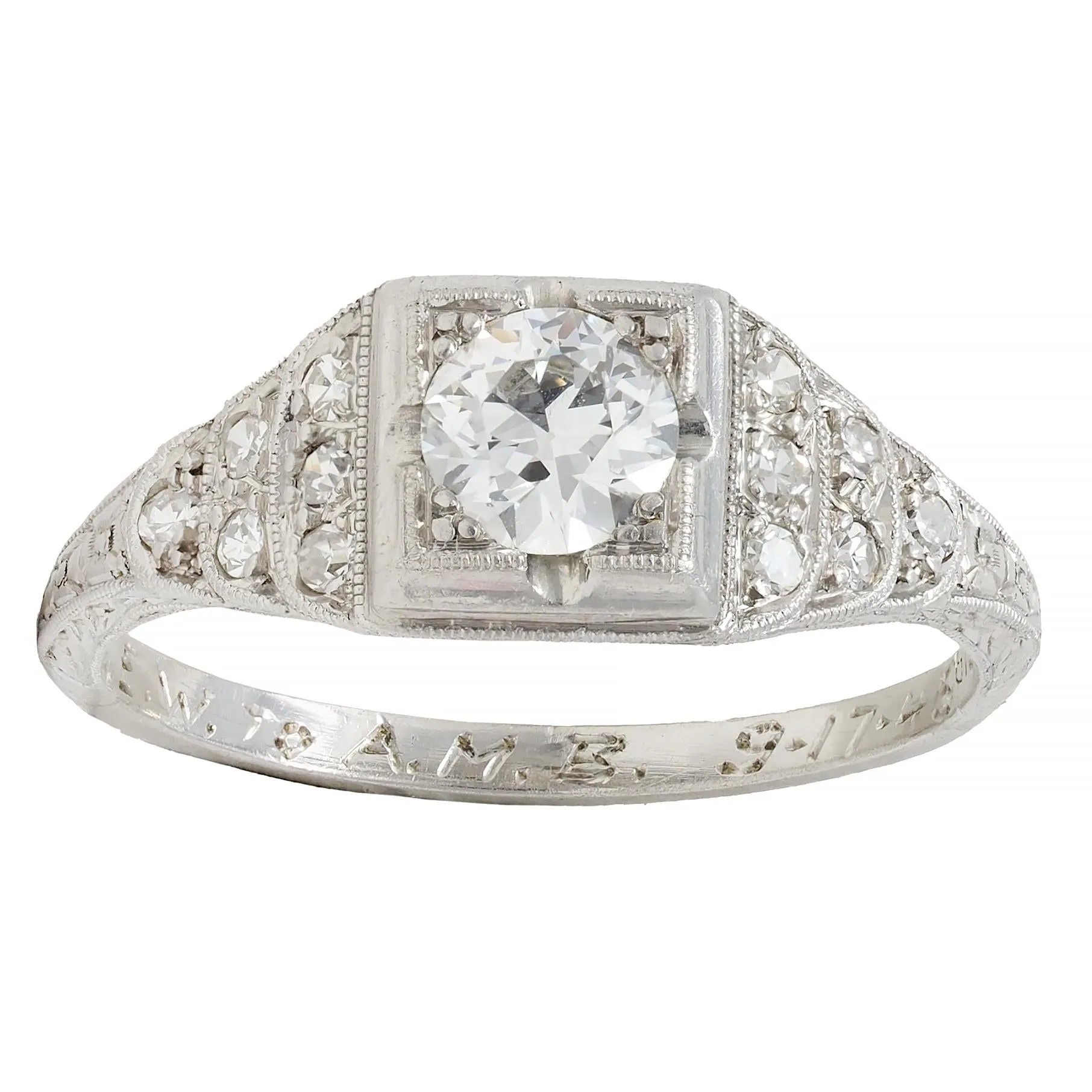 Retro 1945 0.70 CTW European Cut Diamond Platinum Vintage Stepped Engagement Ring