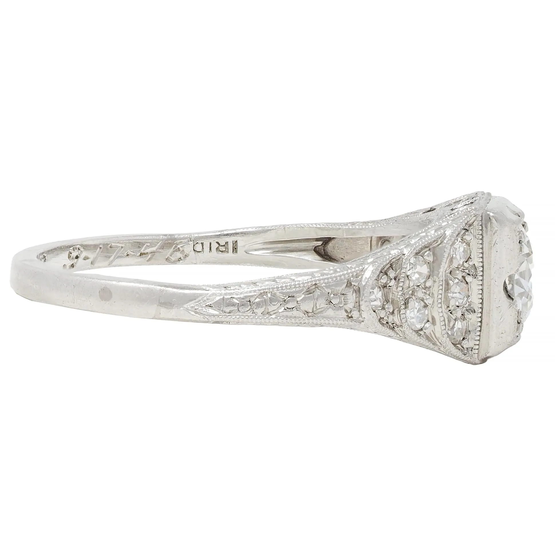 Retro 1945 0.70 CTW European Cut Diamond Platinum Vintage Stepped Engagement Ring