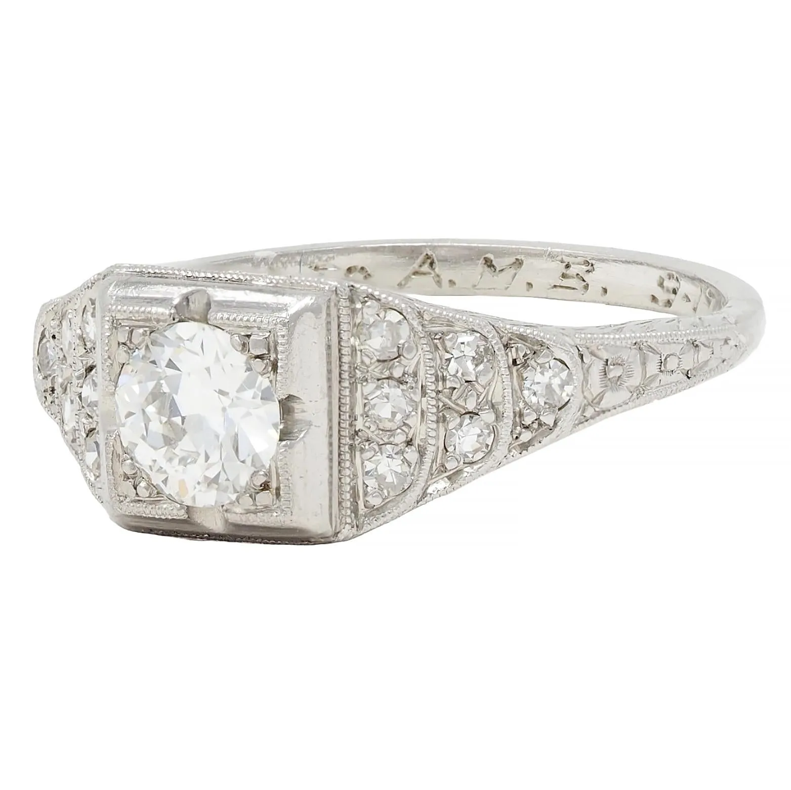Retro 1945 0.70 CTW European Cut Diamond Platinum Vintage Stepped Engagement Ring