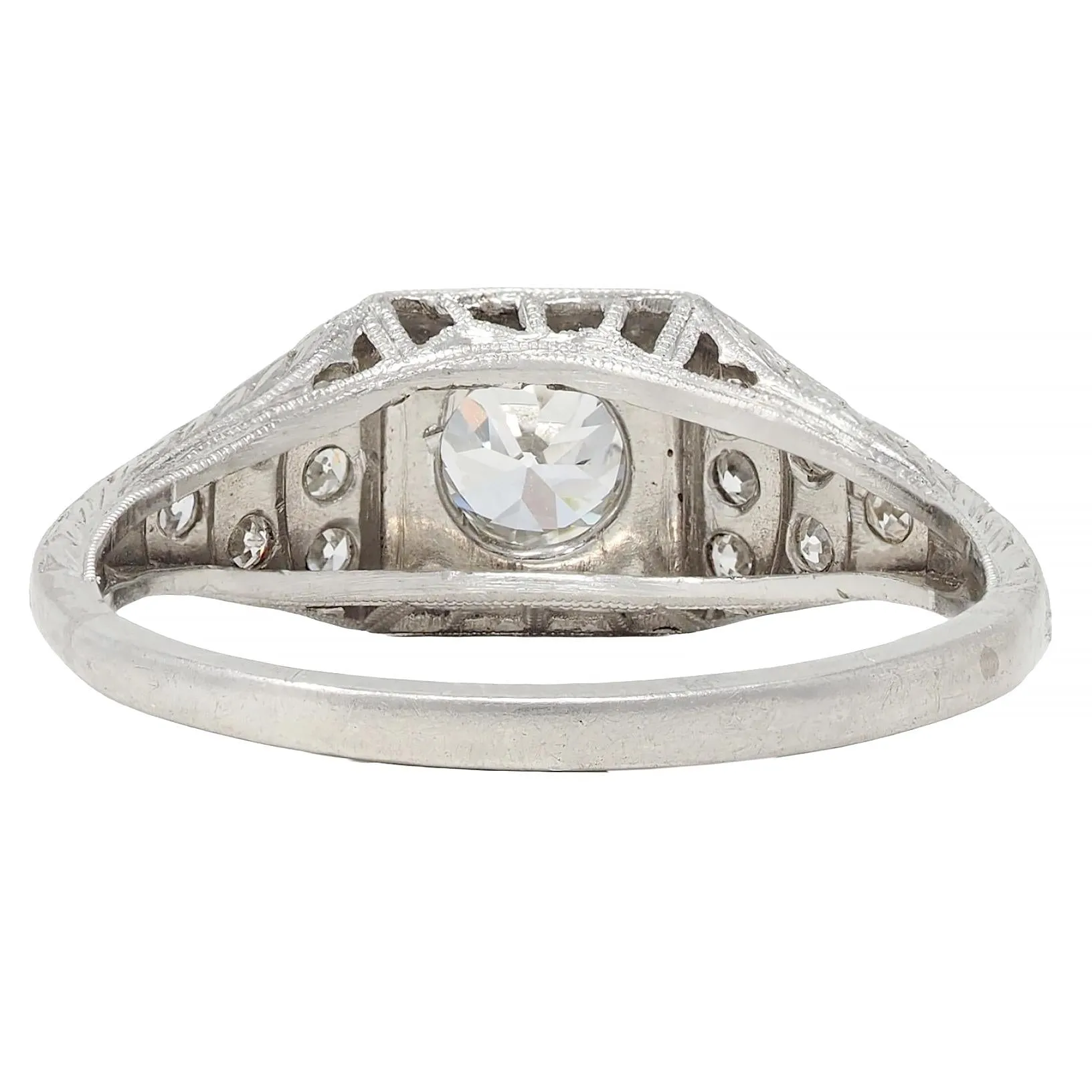 Retro 1945 0.70 CTW European Cut Diamond Platinum Vintage Stepped Engagement Ring