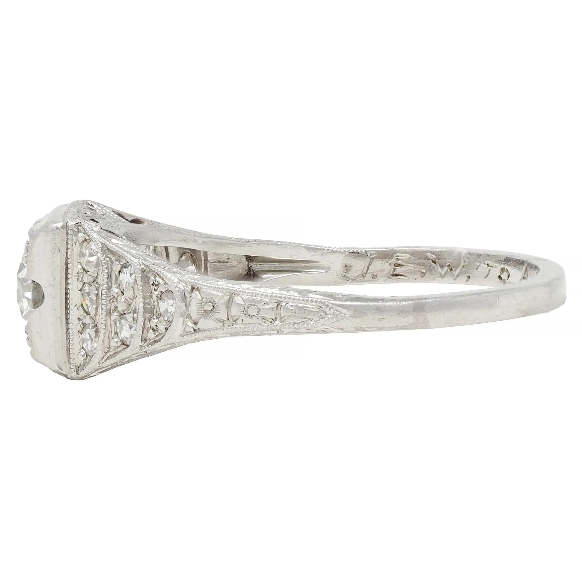 Retro 1945 0.70 CTW European Cut Diamond Platinum Vintage Stepped Engagement Ring