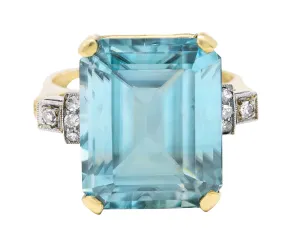 Retro 24.12 CTW Diamond Zircon Platinum 14 Karat Gold Cocktail Ring