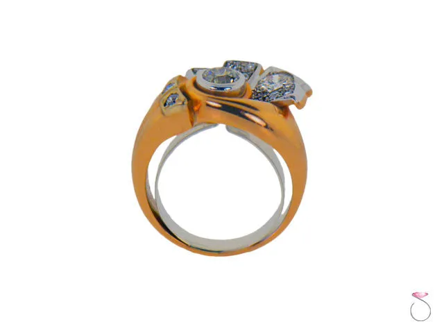 Retro Diamond Fan Ladies Ring 1.00ctw in 14K Rose White Gold