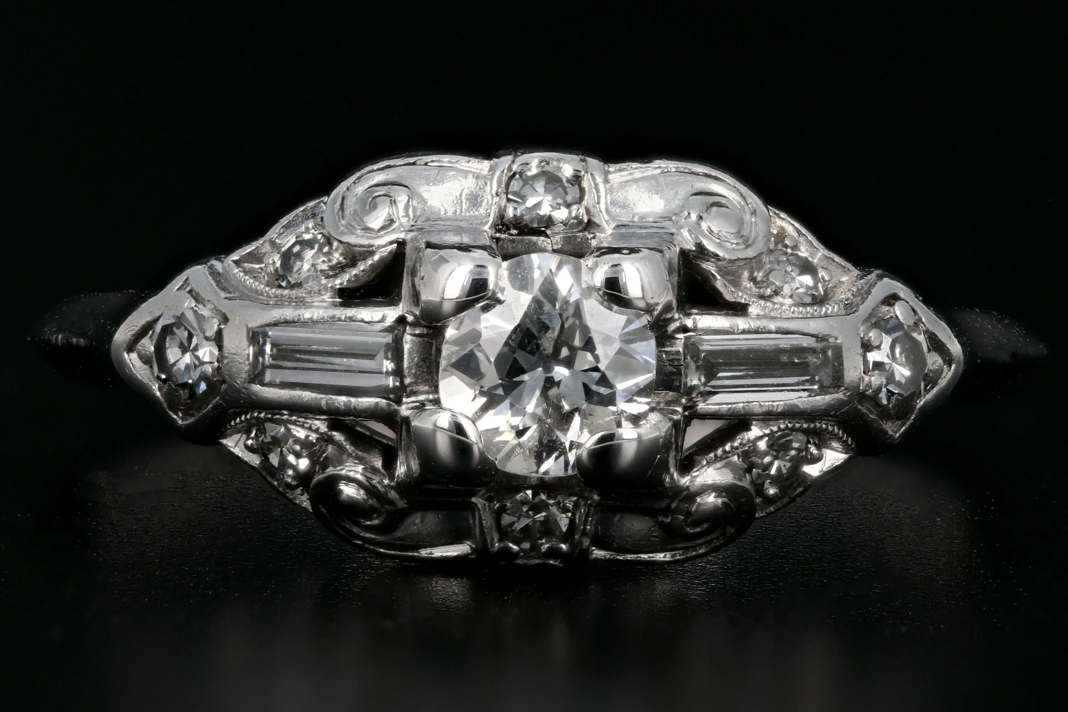 Retro Loretz & Benoit of SF Platinum Diamond Engagement Ring c.1940's