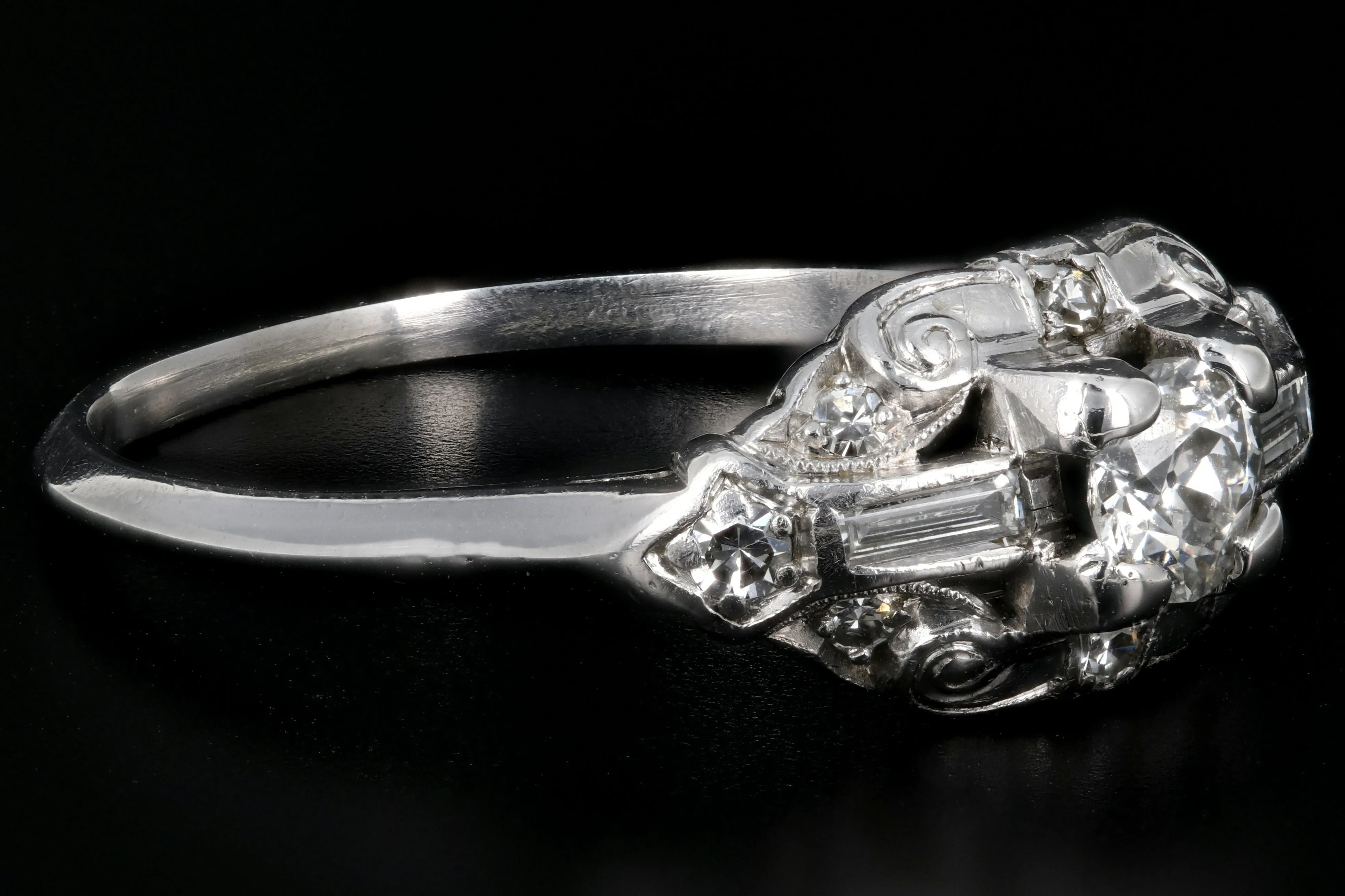 Retro Loretz & Benoit of SF Platinum Diamond Engagement Ring c.1940's
