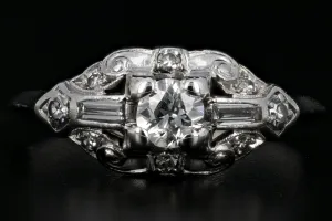 Retro Loretz & Benoit of SF Platinum Diamond Engagement Ring c.1940's