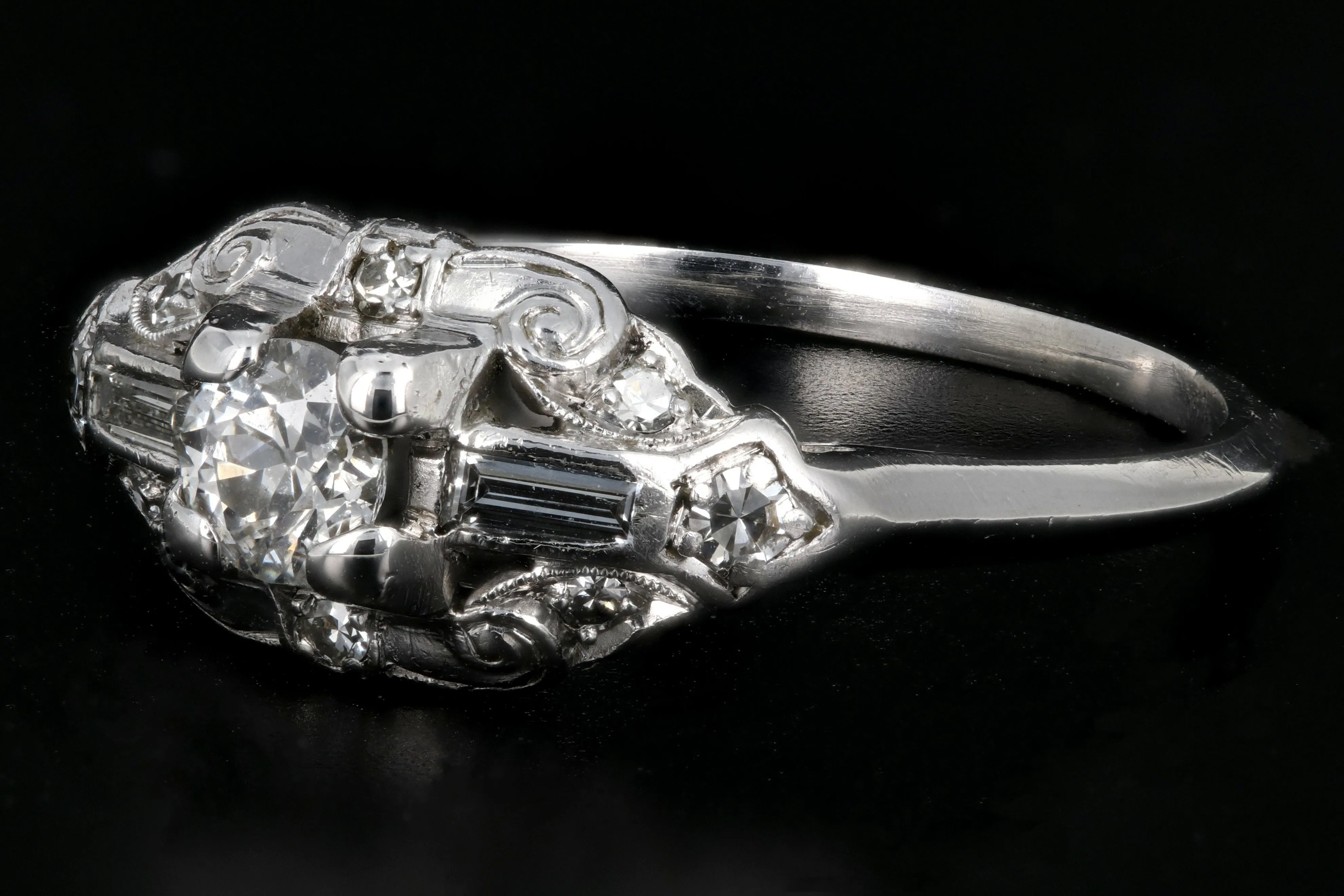 Retro Loretz & Benoit of SF Platinum Diamond Engagement Ring c.1940's