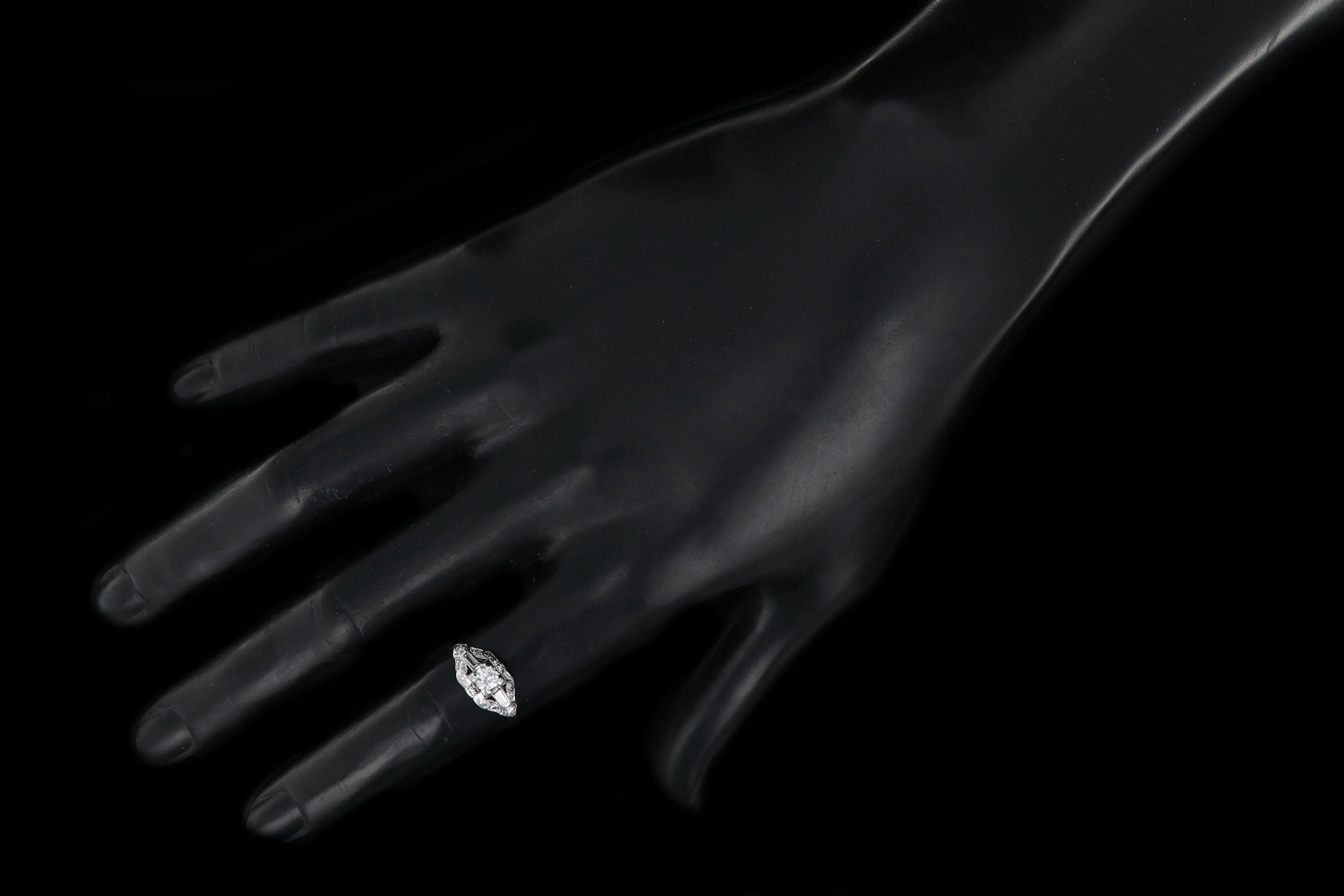 Retro Loretz & Benoit of SF Platinum Diamond Engagement Ring c.1940's