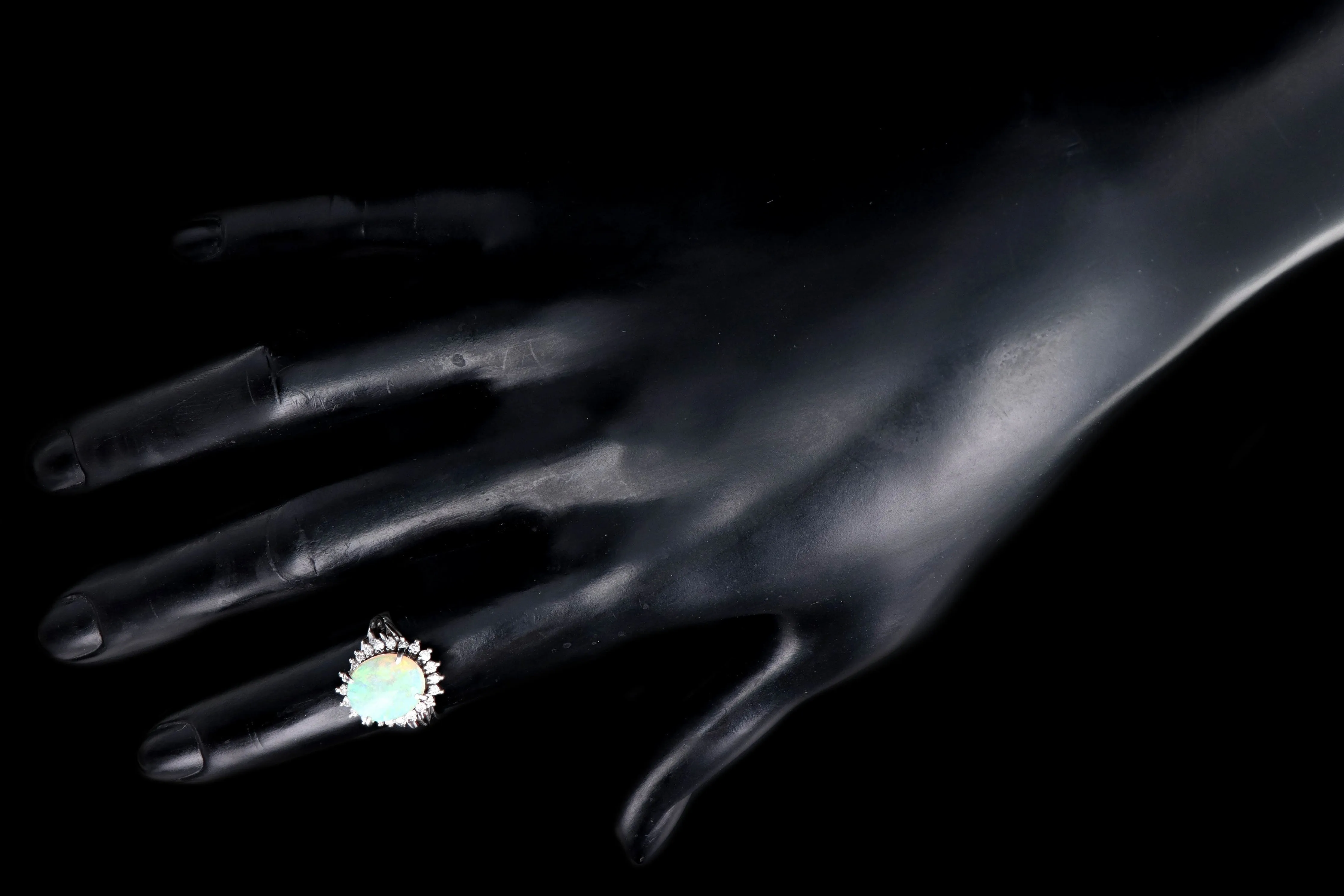 Retro Platinum 1.83 Carat Oval Cabochon Cut Opal & Diamond Ring