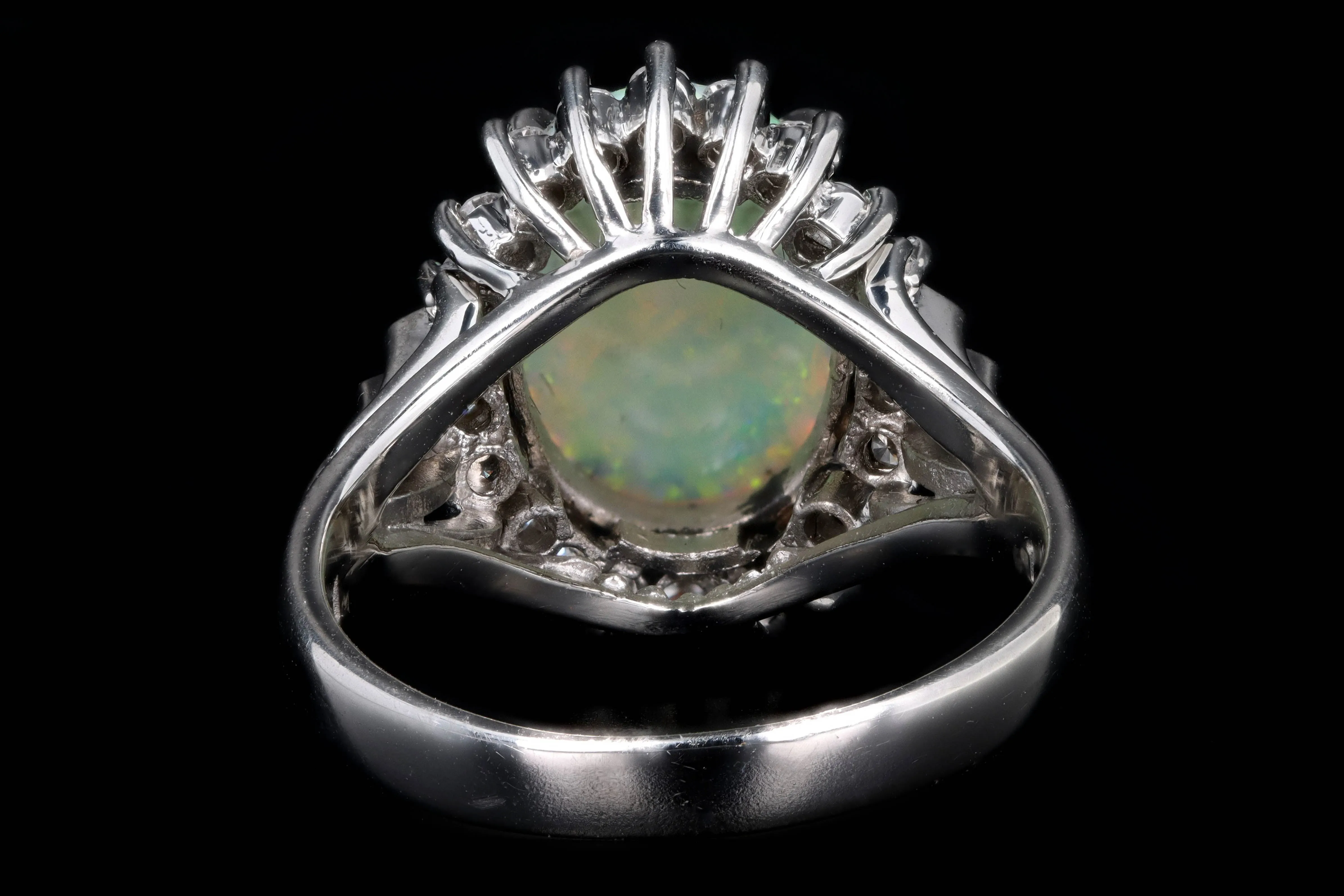 Retro Platinum 1.83 Carat Oval Cabochon Cut Opal & Diamond Ring