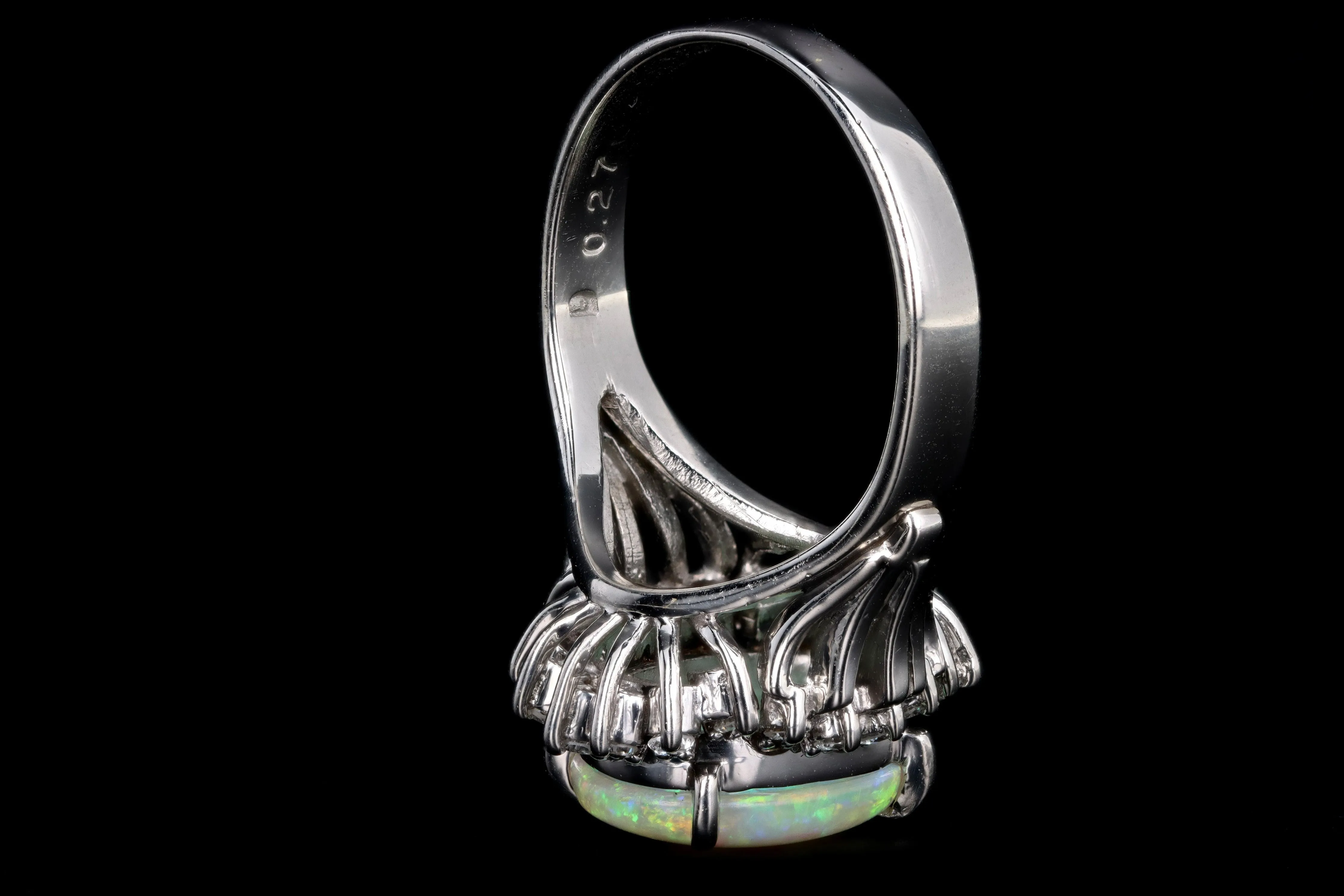 Retro Platinum 1.83 Carat Oval Cabochon Cut Opal & Diamond Ring
