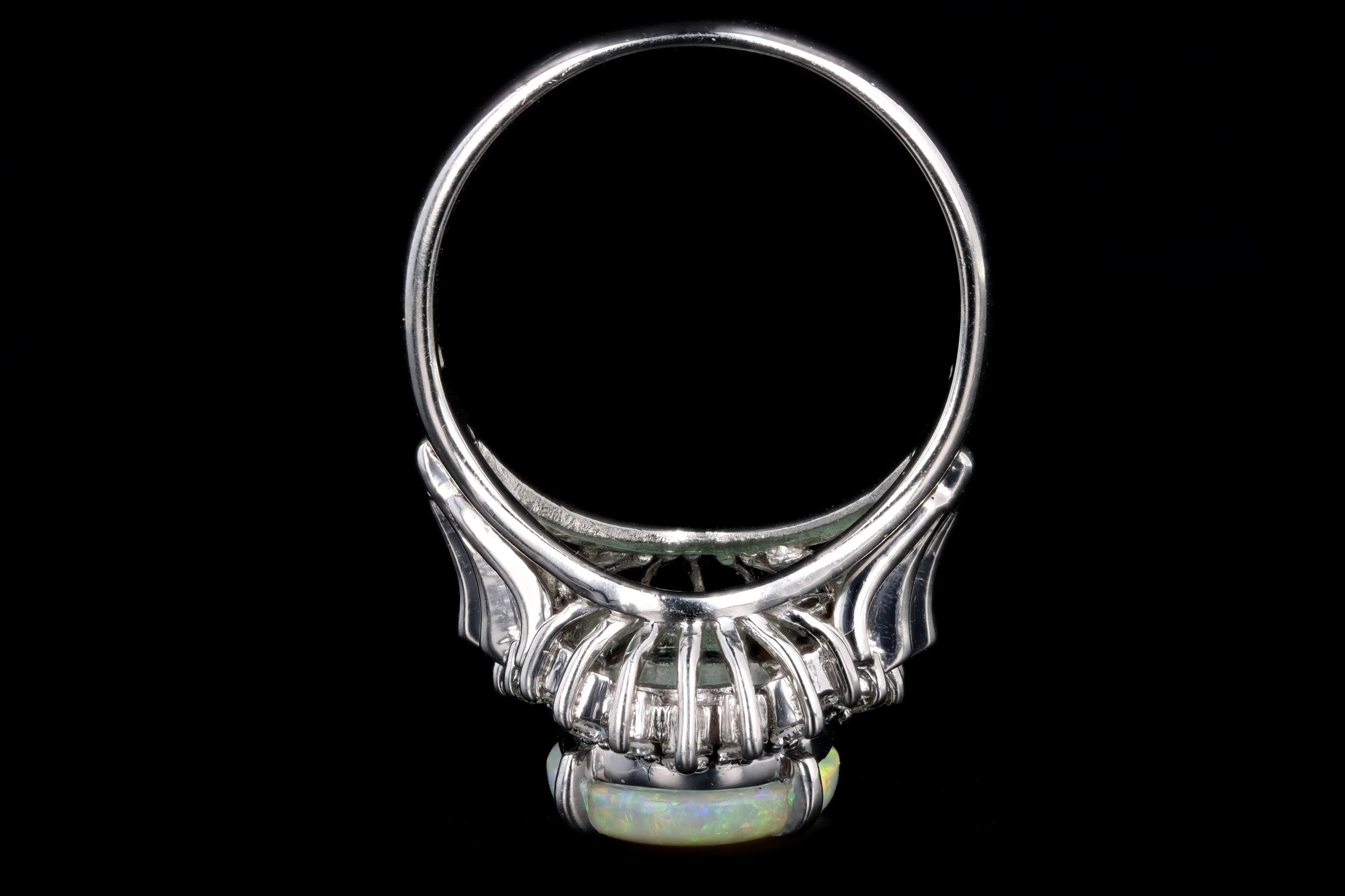Retro Platinum 1.83 Carat Oval Cabochon Cut Opal & Diamond Ring