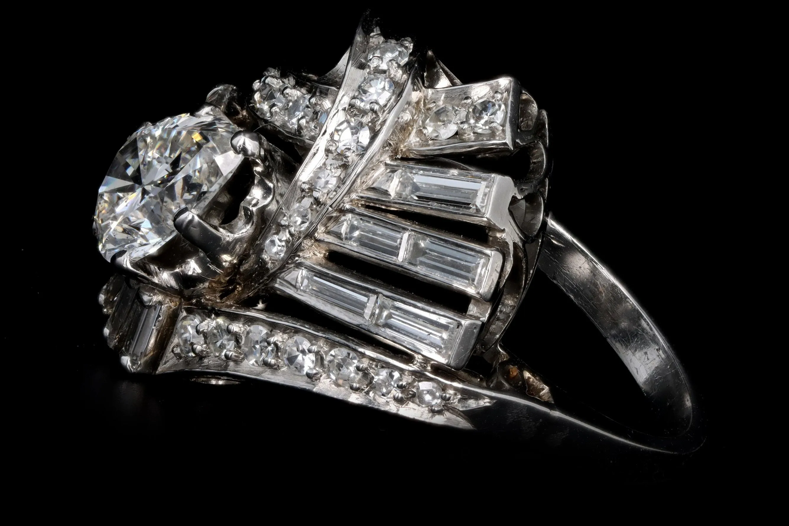 Retro Platinum 1.83 Carat Pear Cut Diamond Cluster Ring IGI Appraisal Report