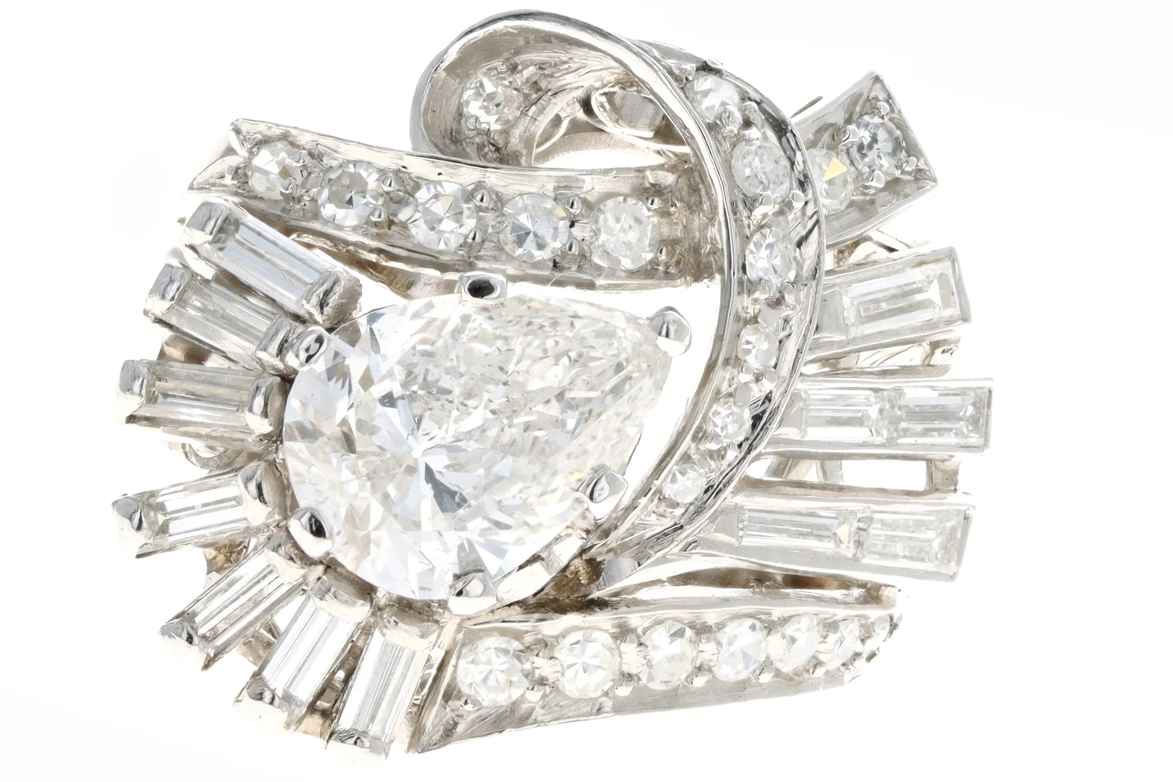 Retro Platinum 1.83 Carat Pear Cut Diamond Cluster Ring IGI Appraisal Report