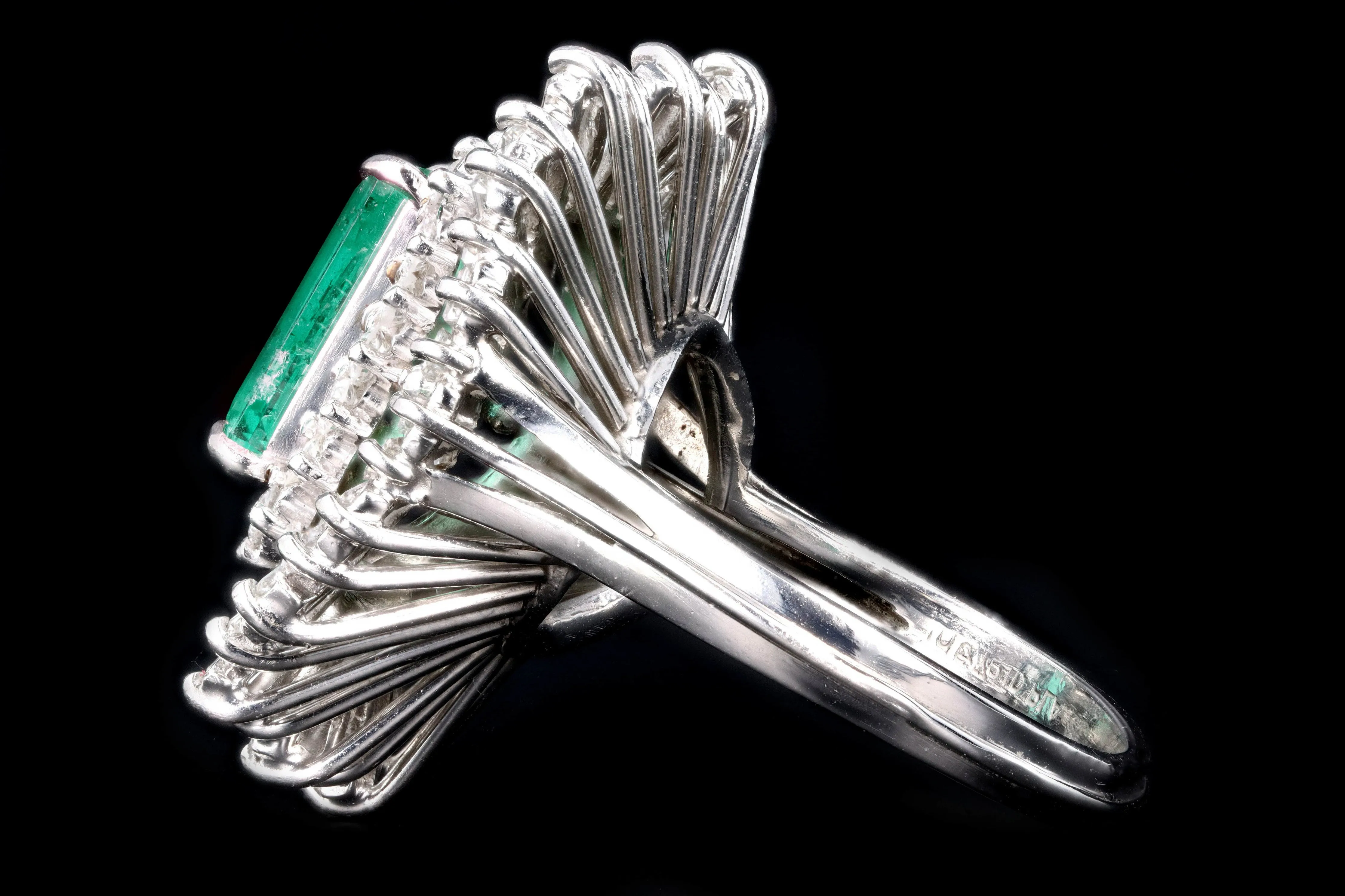 Retro Platinum 2.29 Carat Colombian Emerald & Diamond Ring GIA Certified