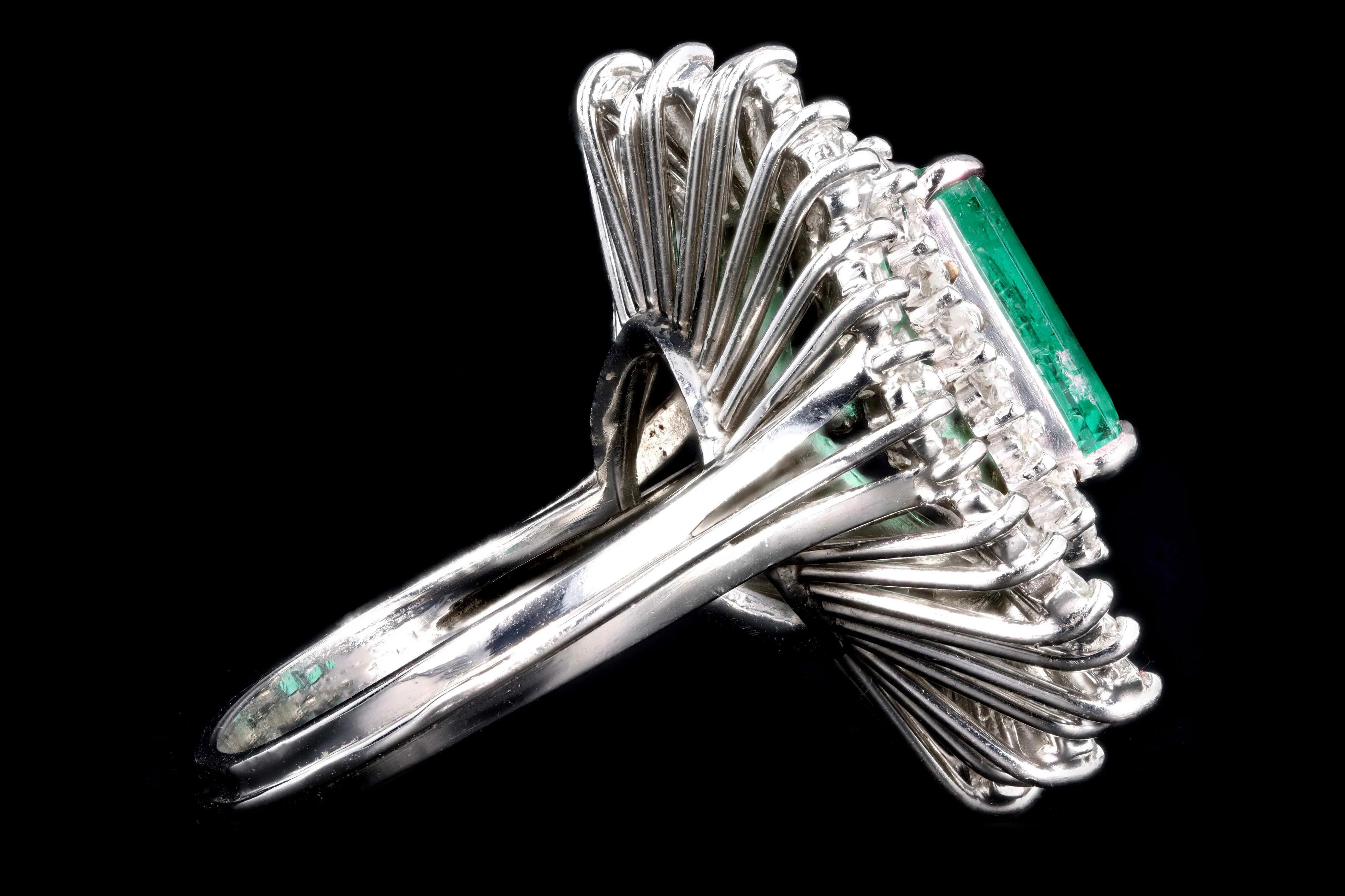 Retro Platinum 2.29 Carat Colombian Emerald & Diamond Ring GIA Certified