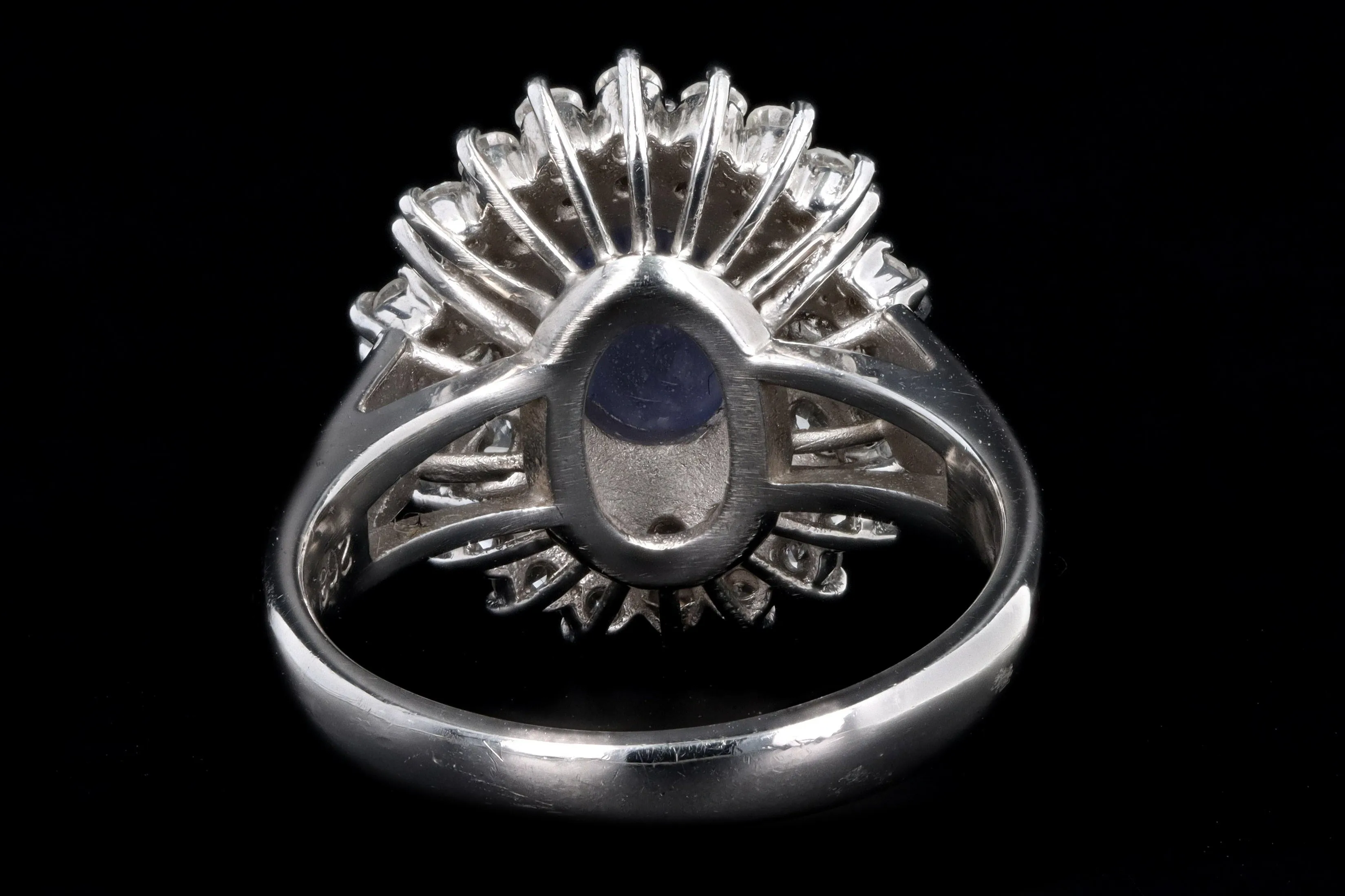 Retro Platinum 2.63 Carat Oval Cabochon Cut Natural Star Sapphire & Diamond Ballerina Ring