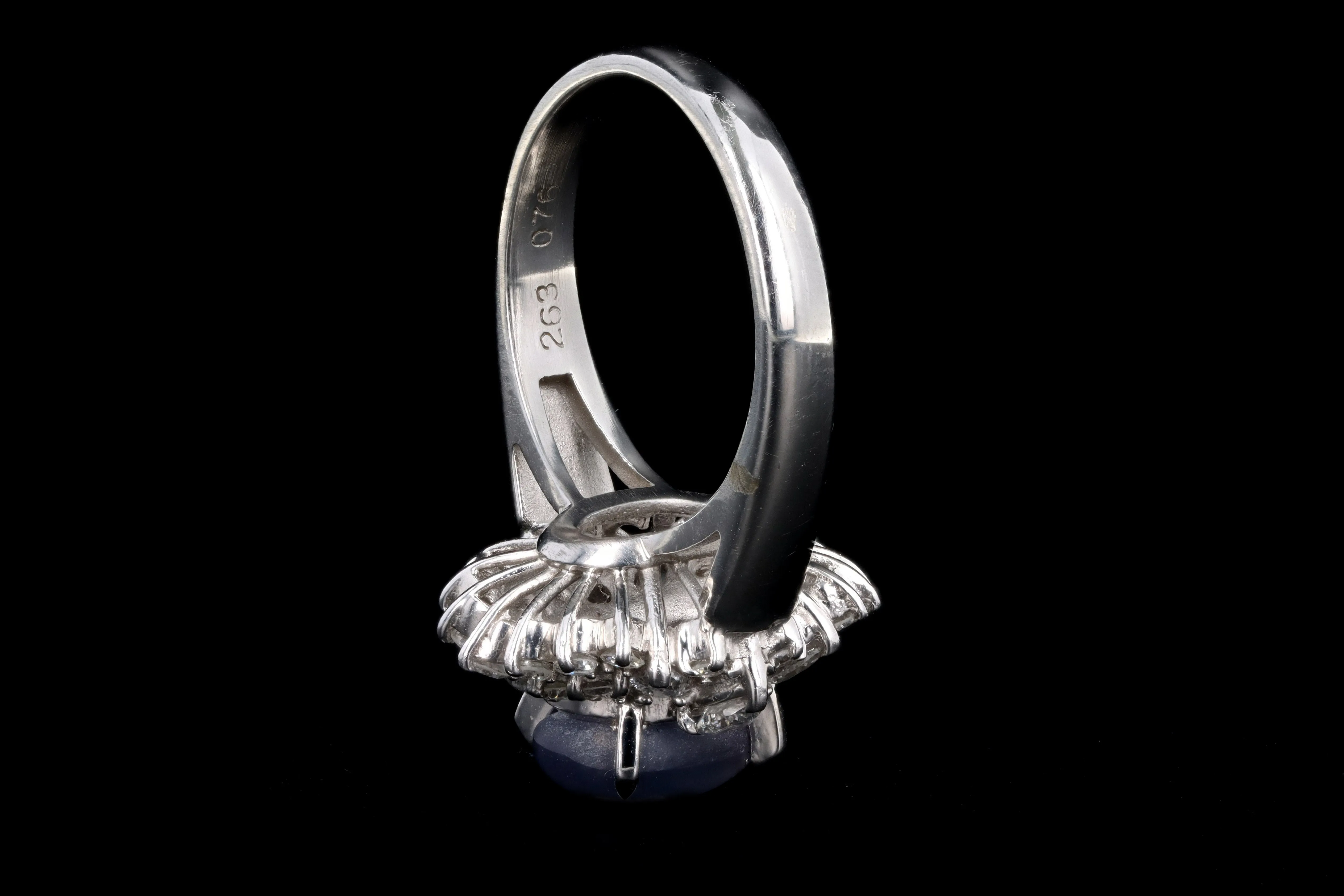 Retro Platinum 2.63 Carat Oval Cabochon Cut Natural Star Sapphire & Diamond Ballerina Ring
