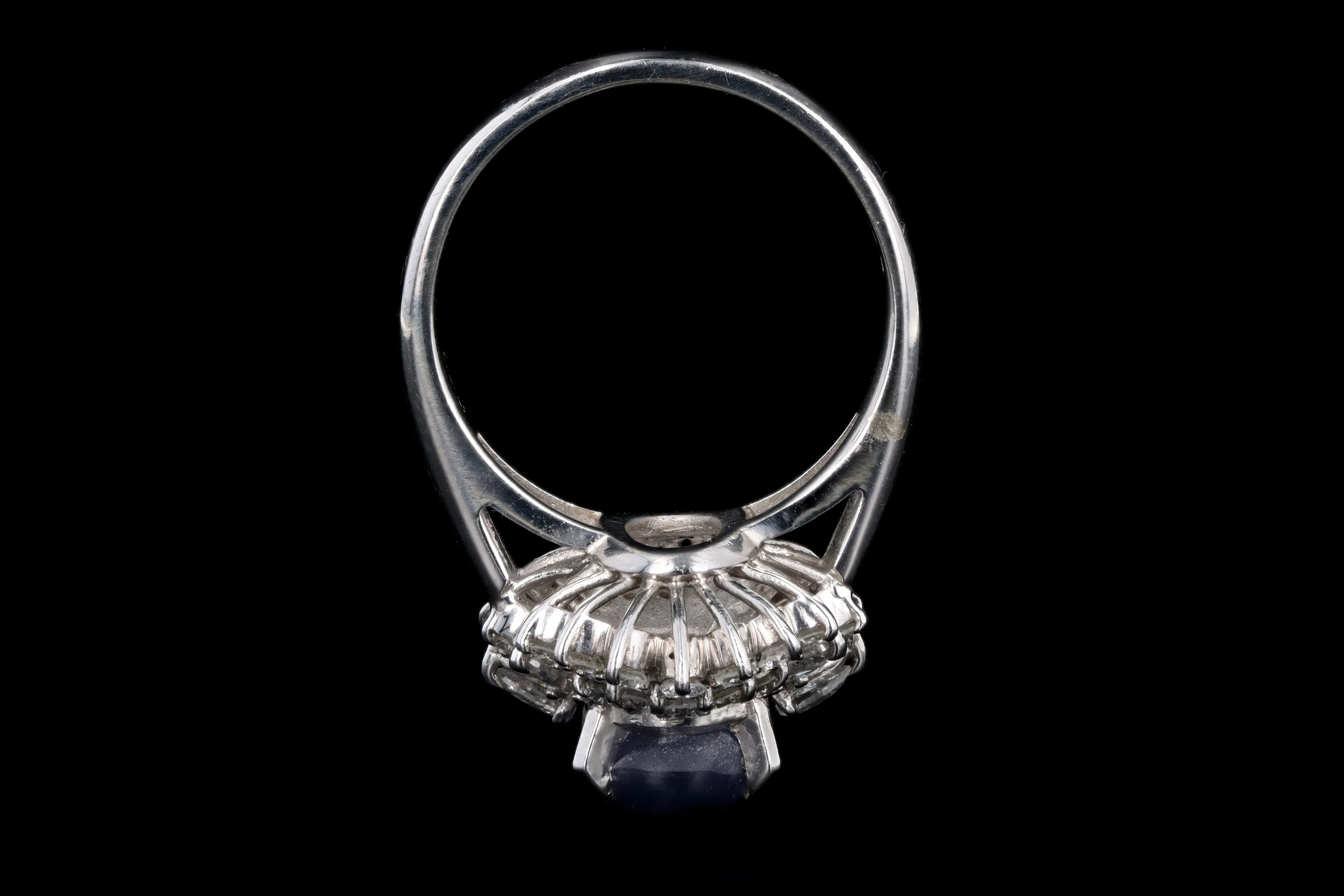 Retro Platinum 2.63 Carat Oval Cabochon Cut Natural Star Sapphire & Diamond Ballerina Ring