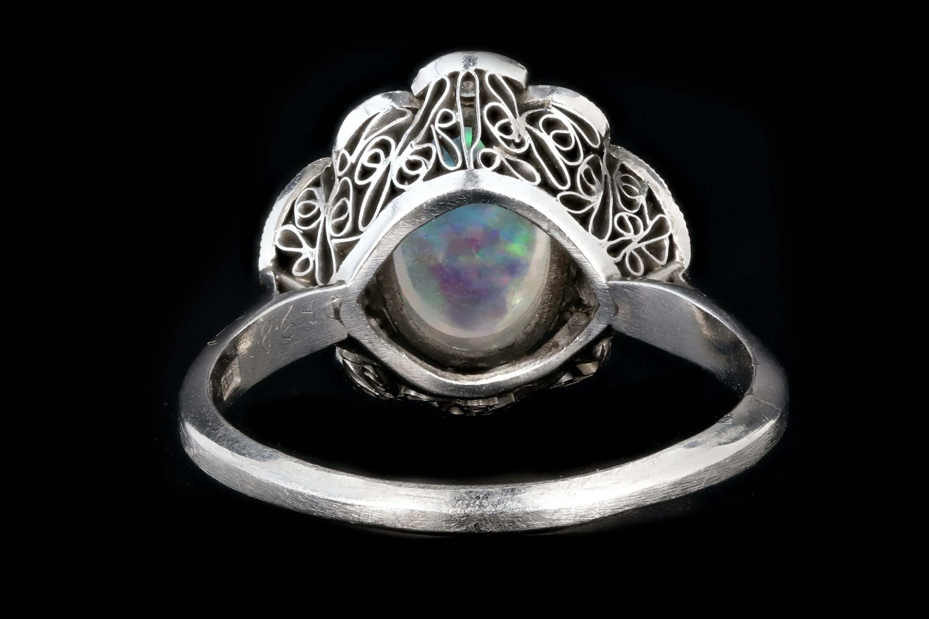 Retro Platinum 3 Carat Opal and Diamond Flower Ring