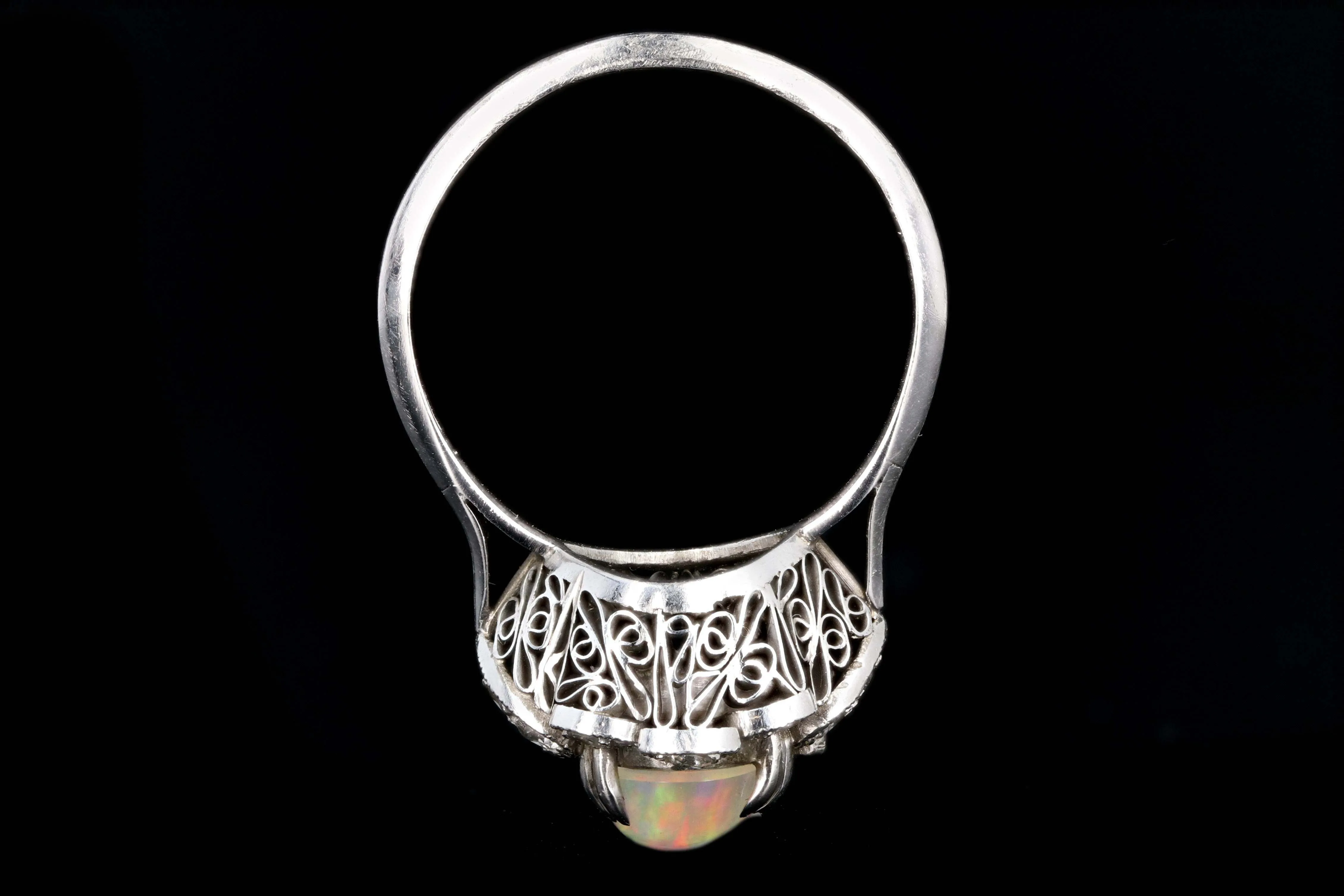 Retro Platinum 3 Carat Opal and Diamond Flower Ring
