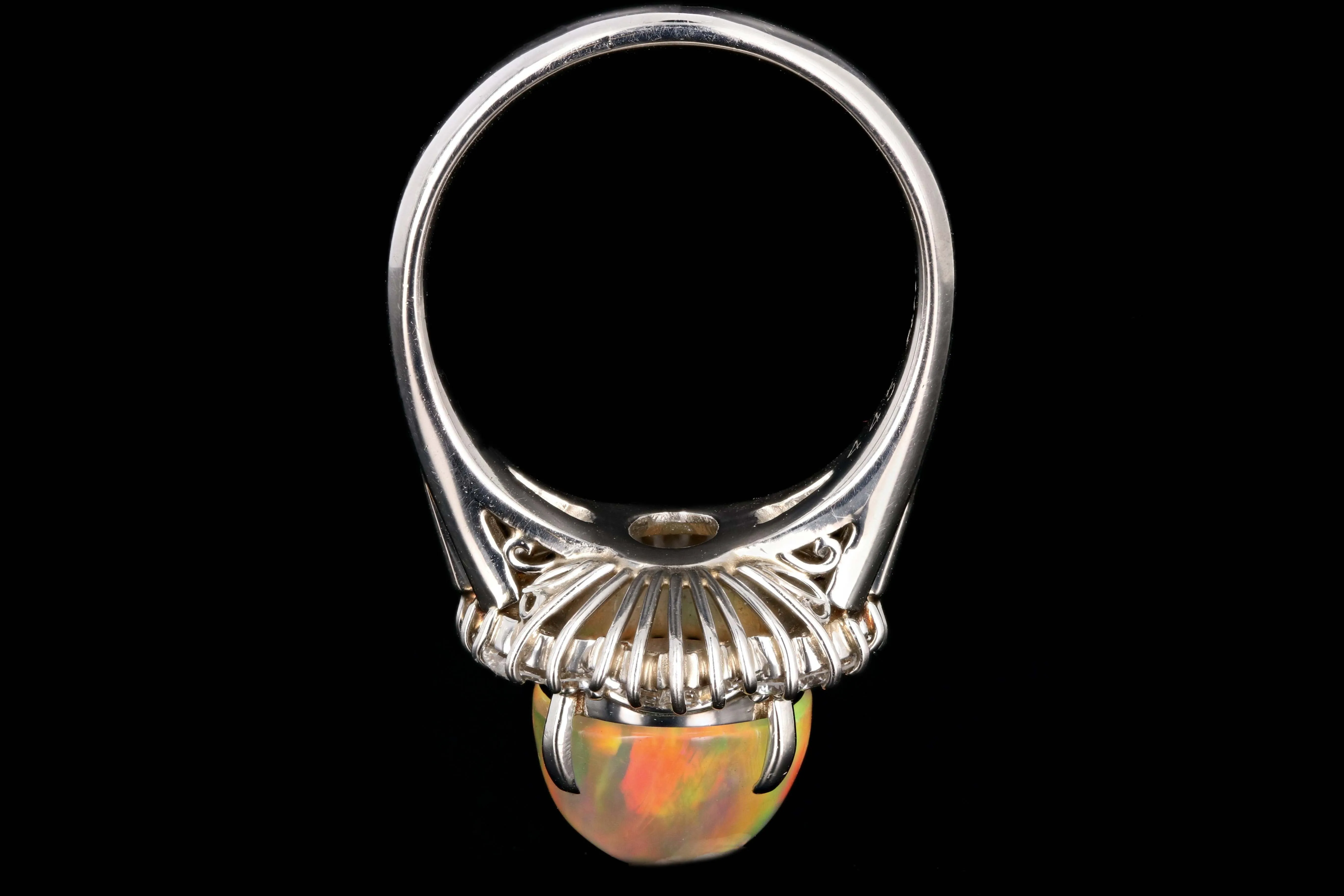 Retro Platinum 4.45 Carat Jelly Opal and Diamond Ring