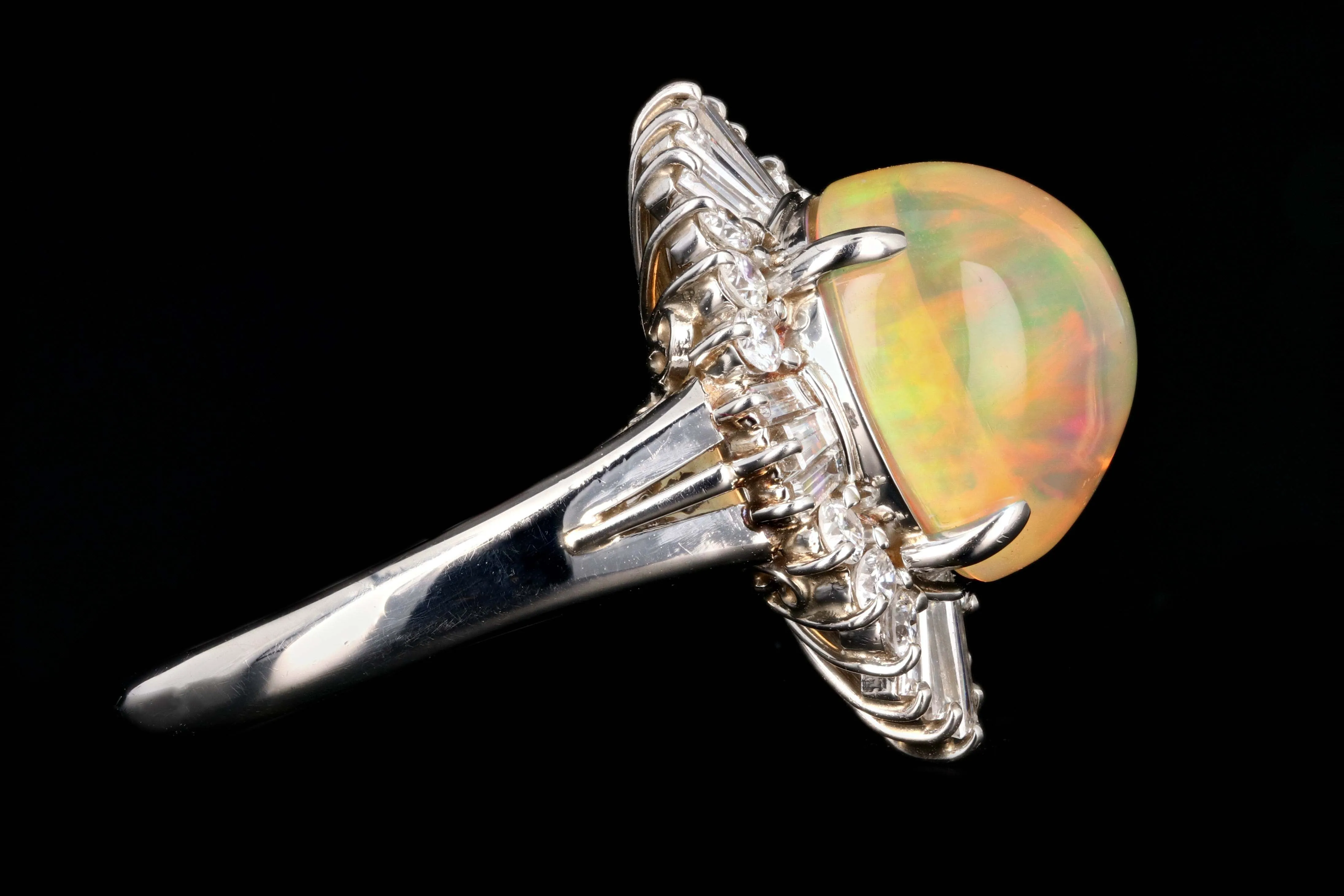 Retro Platinum 4.45 Carat Jelly Opal and Diamond Ring
