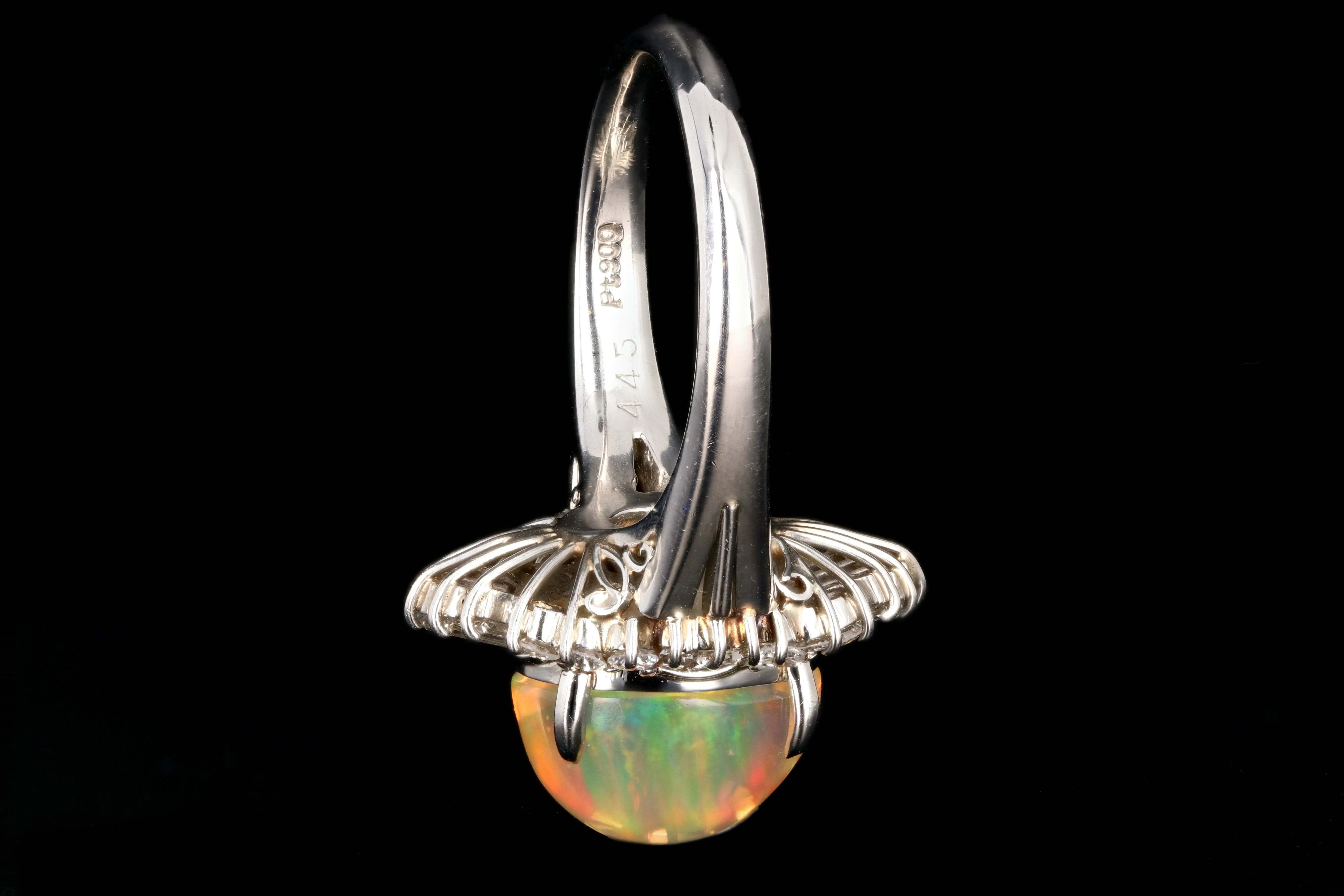 Retro Platinum 4.45 Carat Jelly Opal and Diamond Ring