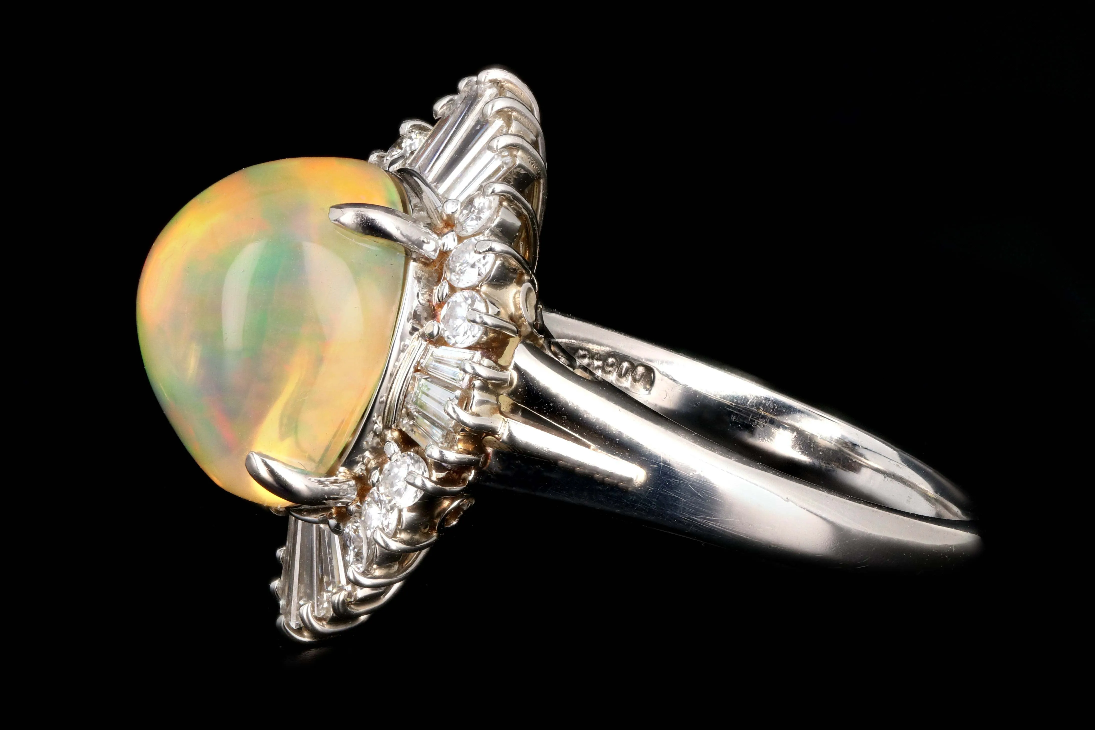 Retro Platinum 4.45 Carat Jelly Opal and Diamond Ring