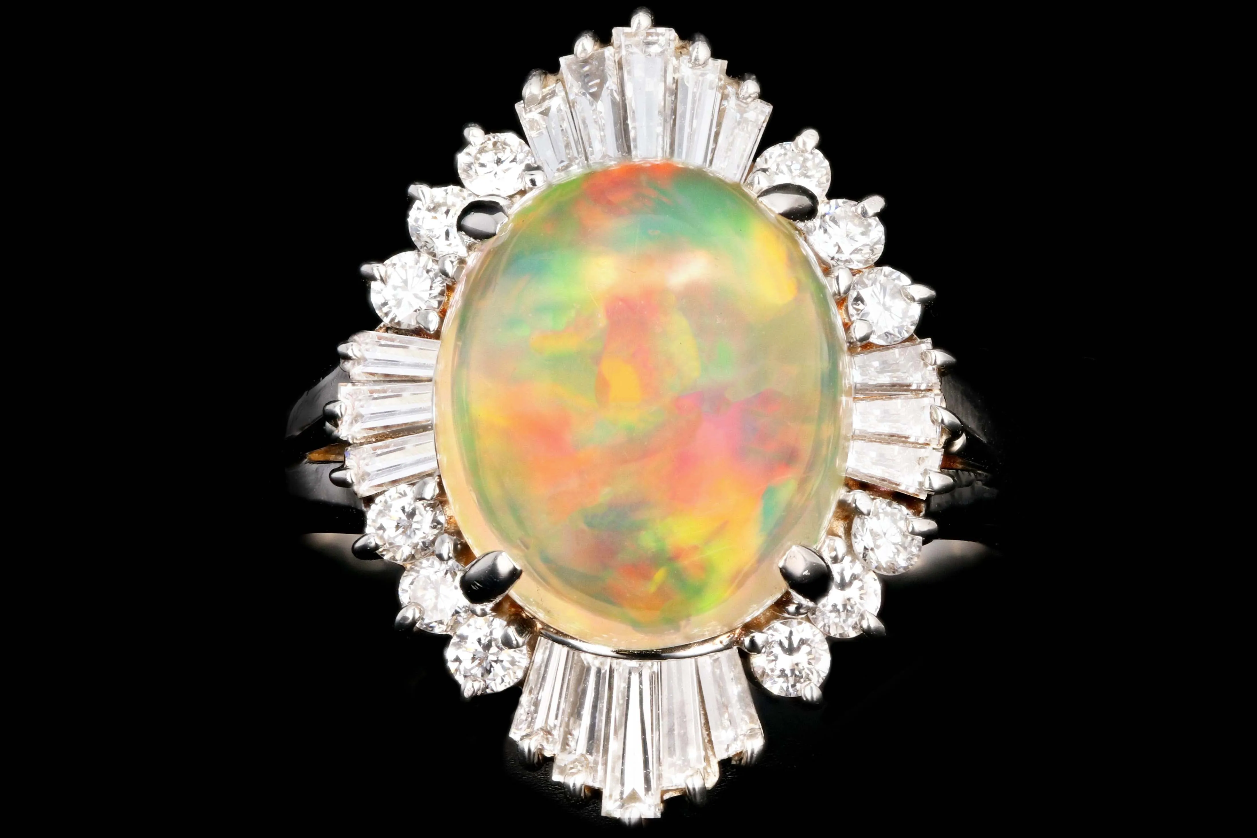 Retro Platinum 4.45 Carat Jelly Opal and Diamond Ring