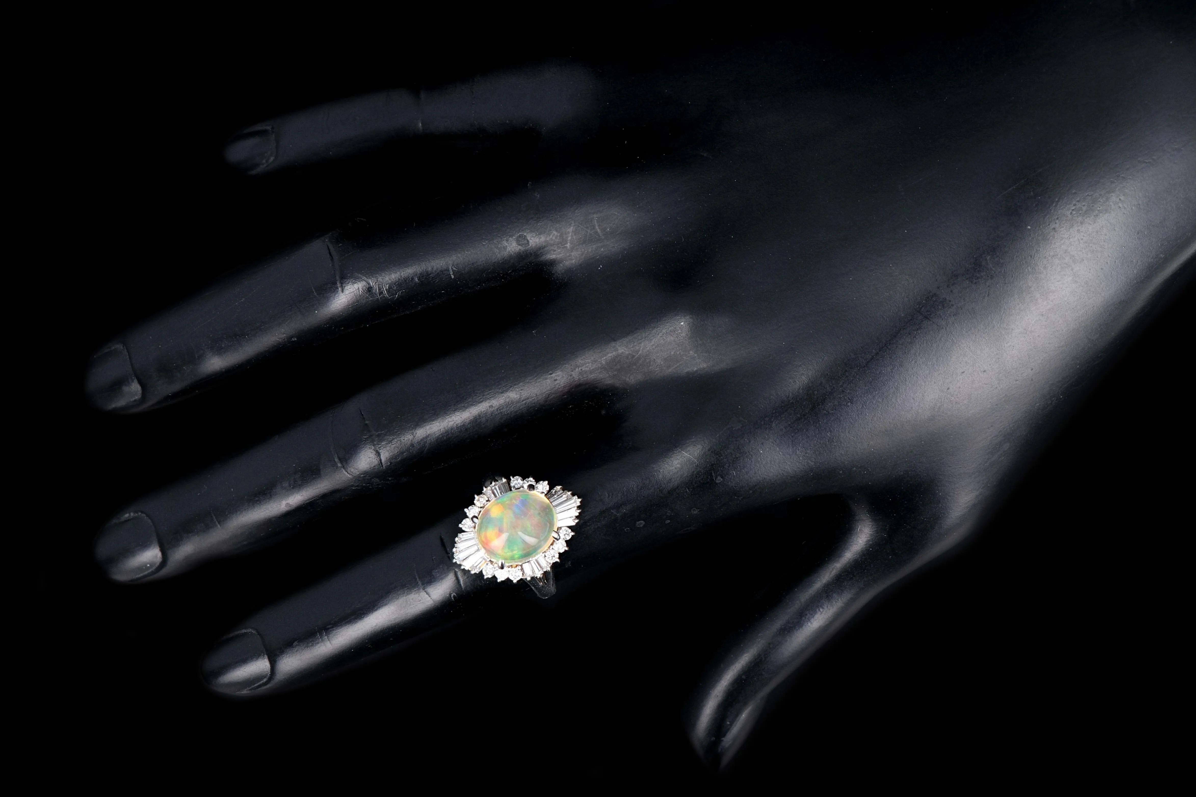 Retro Platinum 4.45 Carat Jelly Opal and Diamond Ring