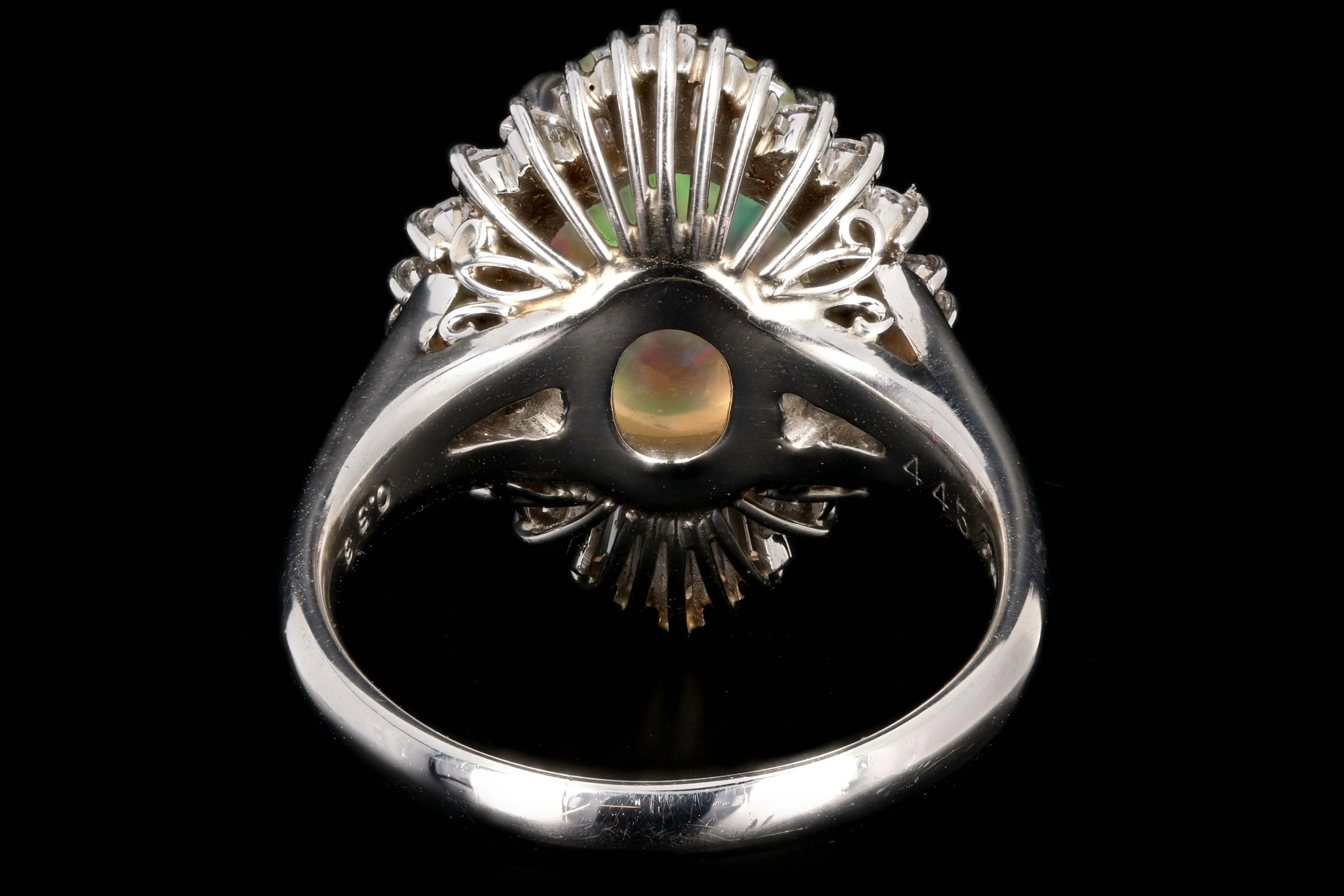 Retro Platinum 4.45 Carat Jelly Opal and Diamond Ring