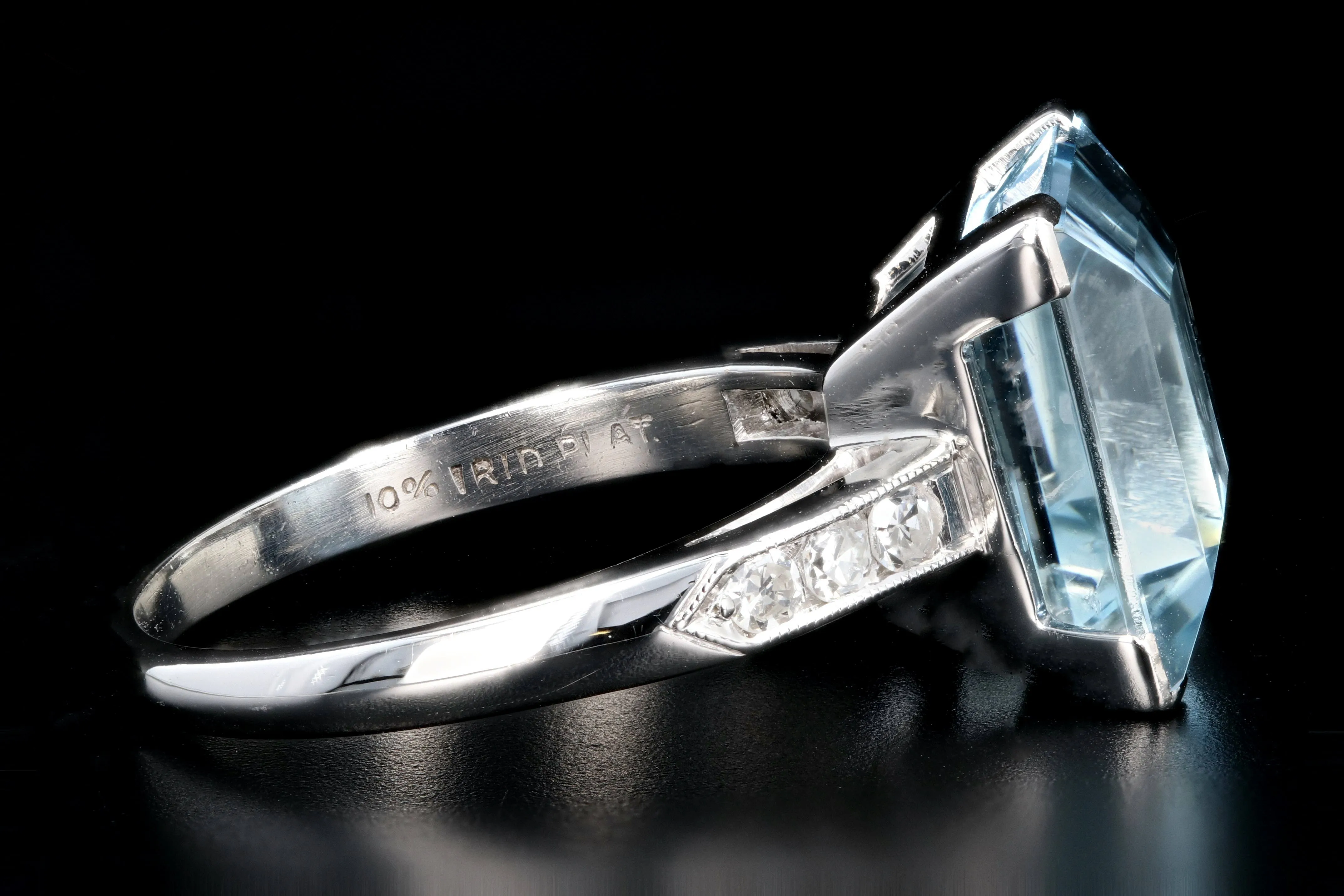 Retro Platinum 5 Carat Aquamarine and Diamond Ring
