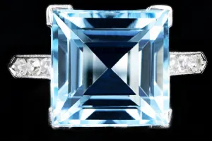Retro Platinum 5 Carat Aquamarine and Diamond Ring